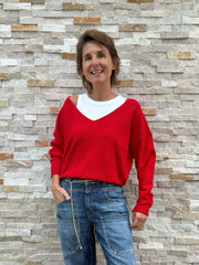 Pullover mit V-Ausschnitt in Tomato