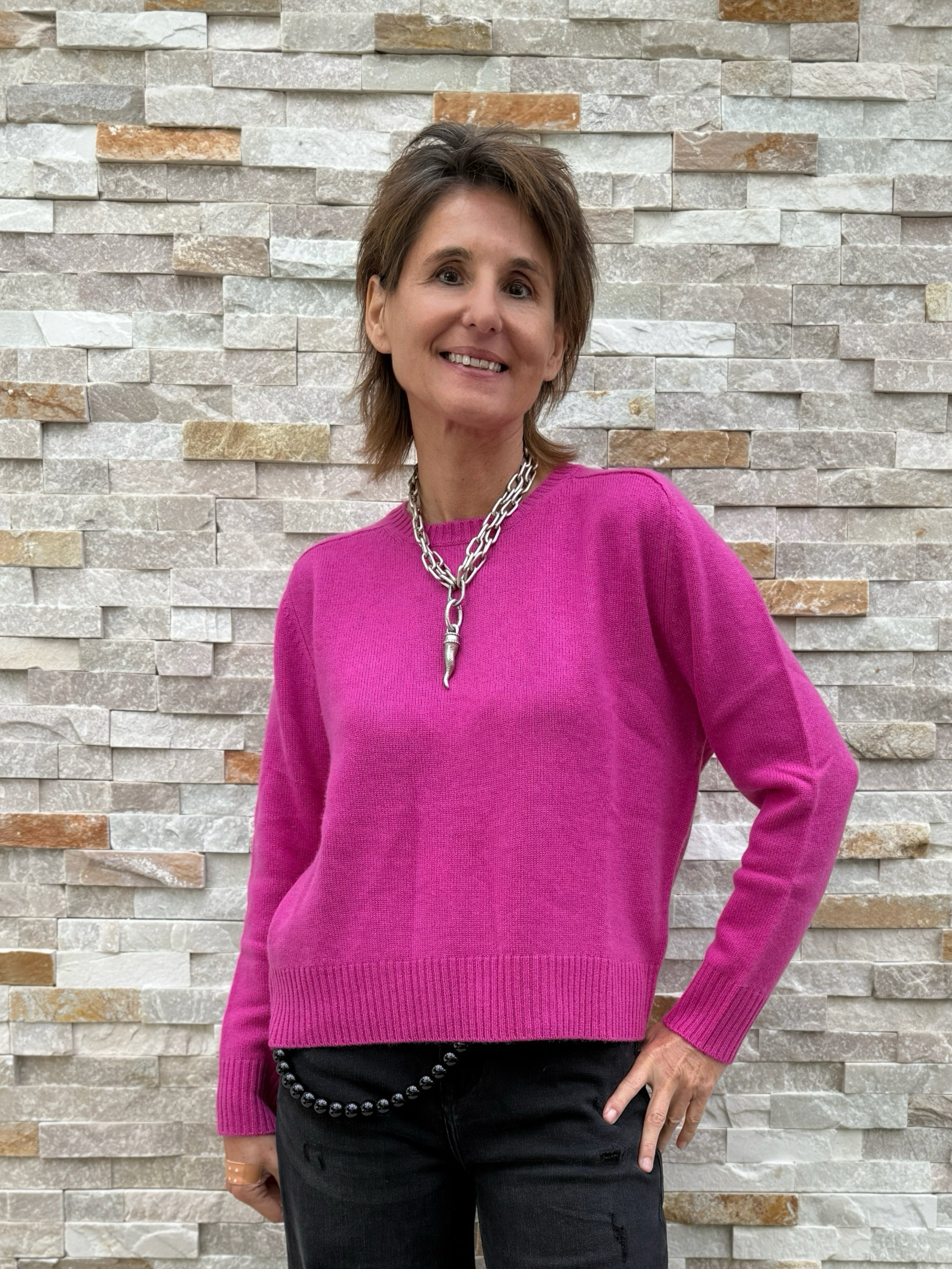 Kurzer Cashmere Pullover in Pink