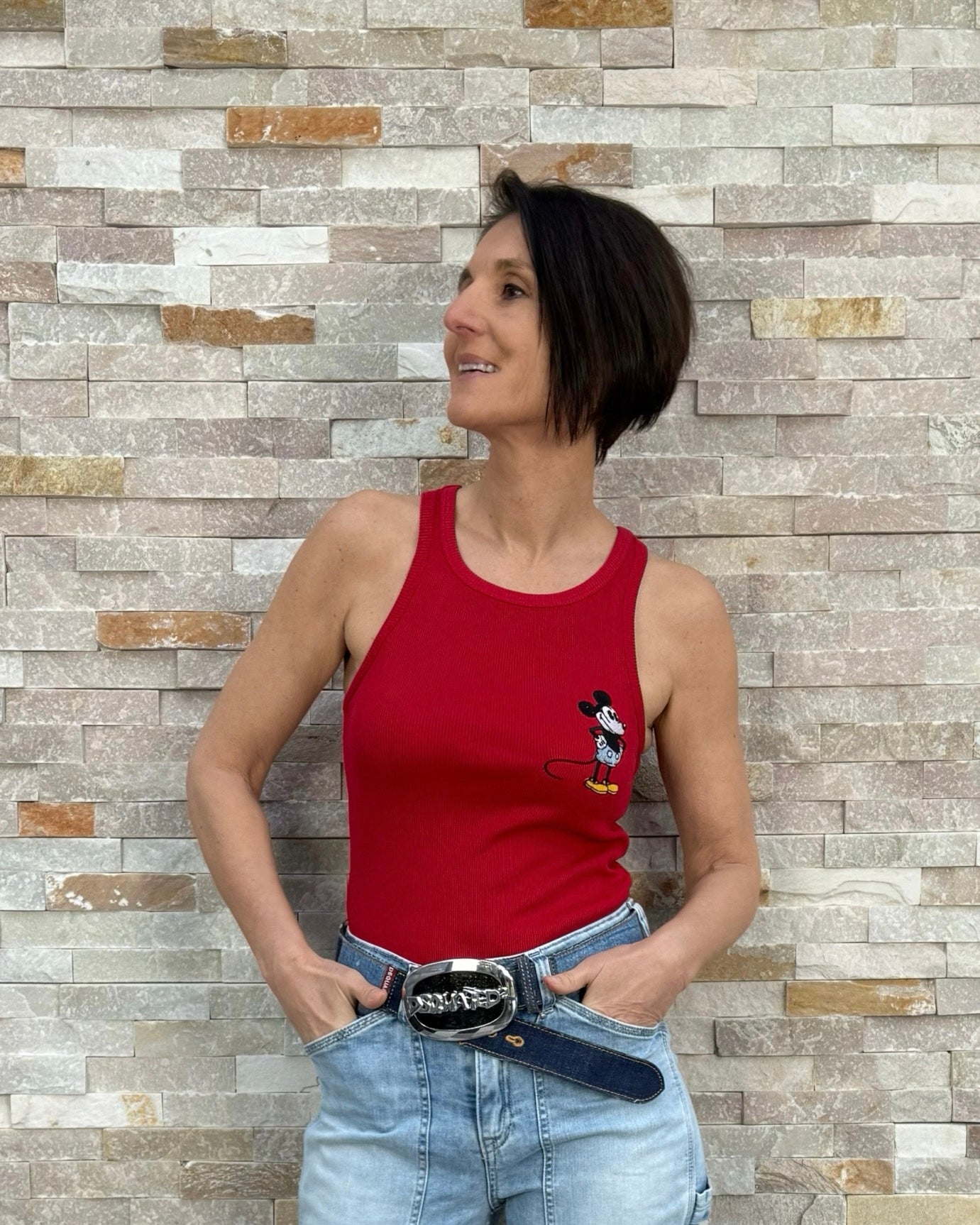 Rippen Tank Top Mouse in Rot