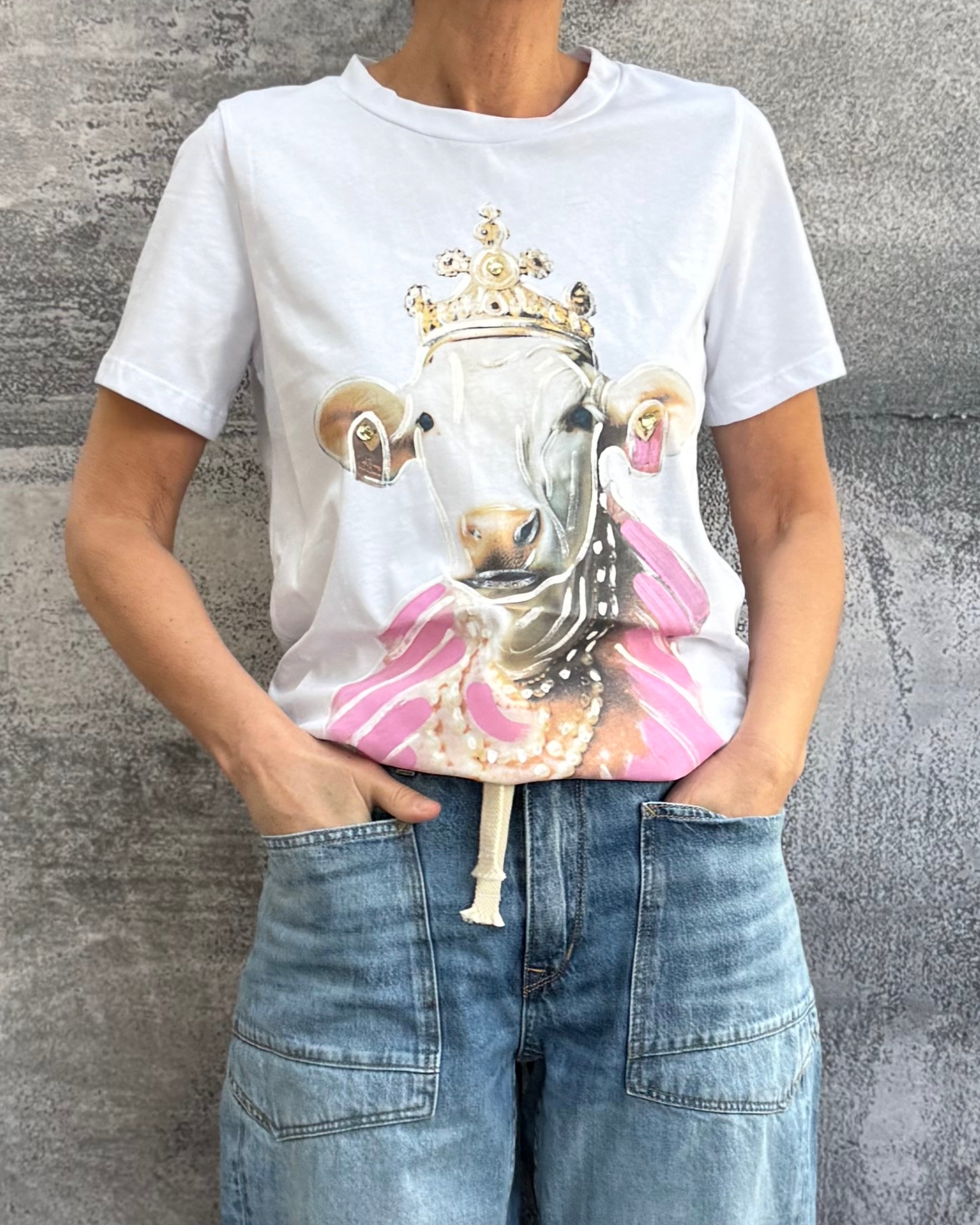 T-Shirt COW handbemalt in Weiß