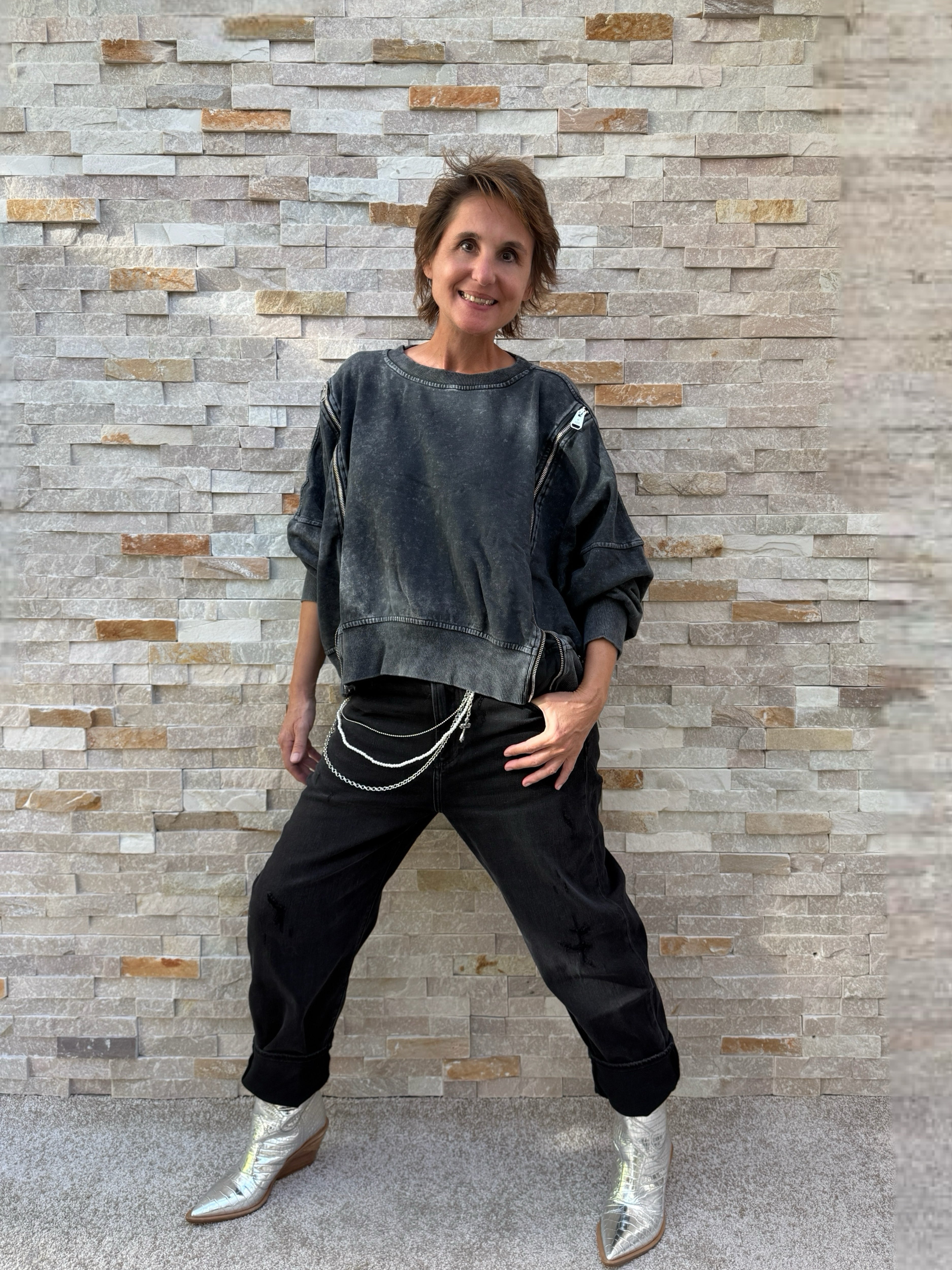 Oversized Zip-up Sweatshirt Anthrazit