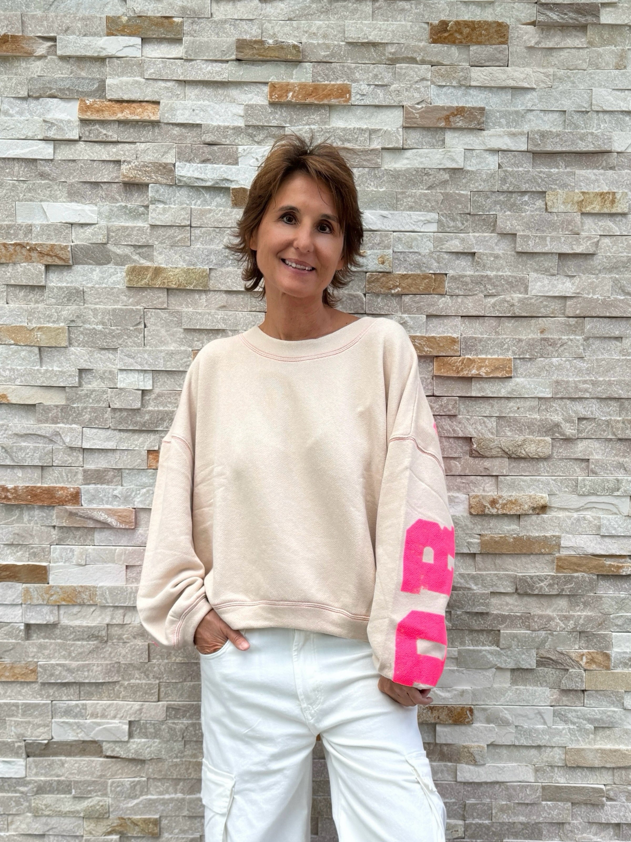 Oversized Sweatshirt Sky Dreaming Vanille mit Pink