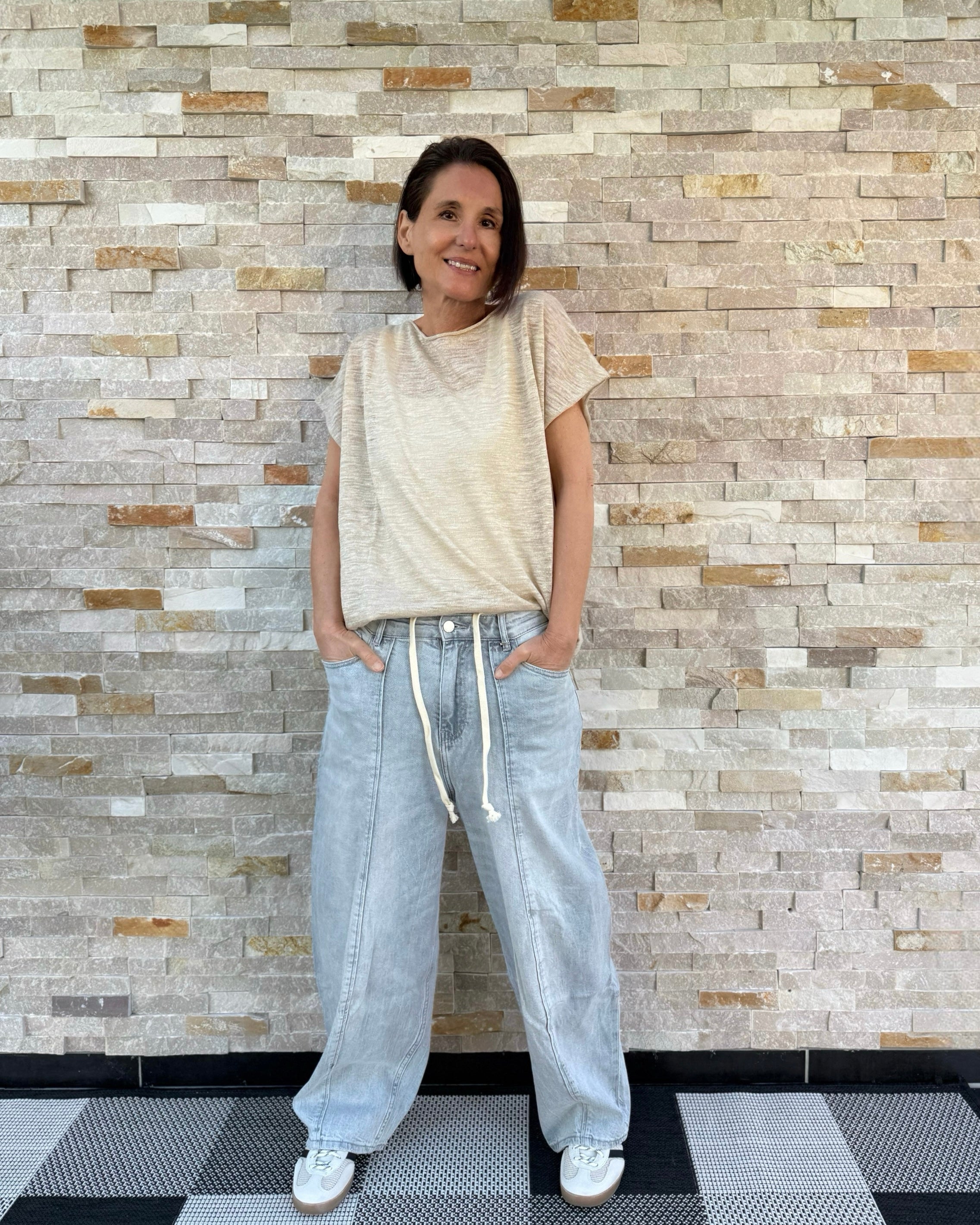 Leinen Pullover ohne Arm in Natur