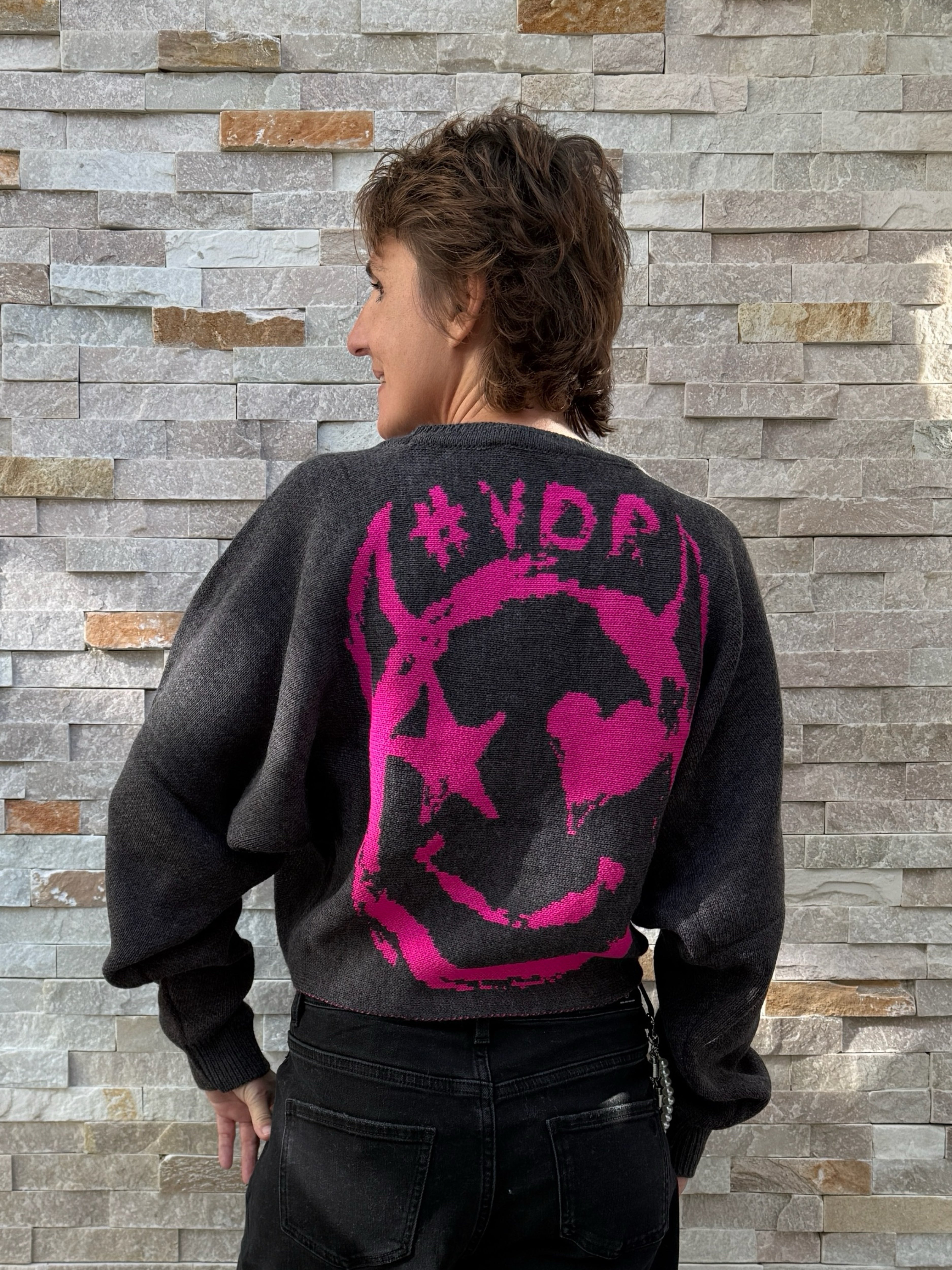 Pullover mit Jacquard Muster auf dem Rücken Anthazit