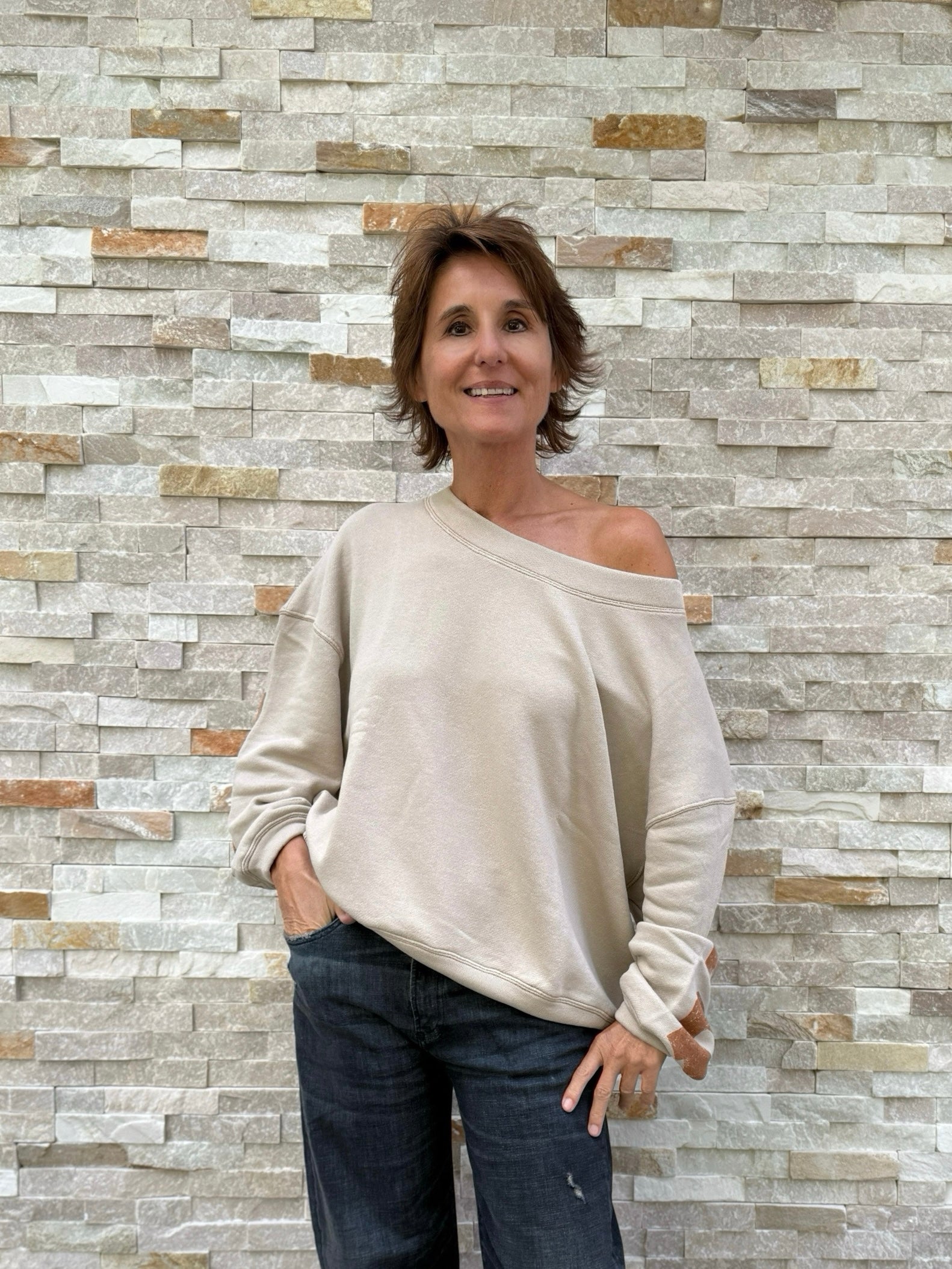 Oversized Sweatshirt Sky Dreaming Cappuccino mit Cognac