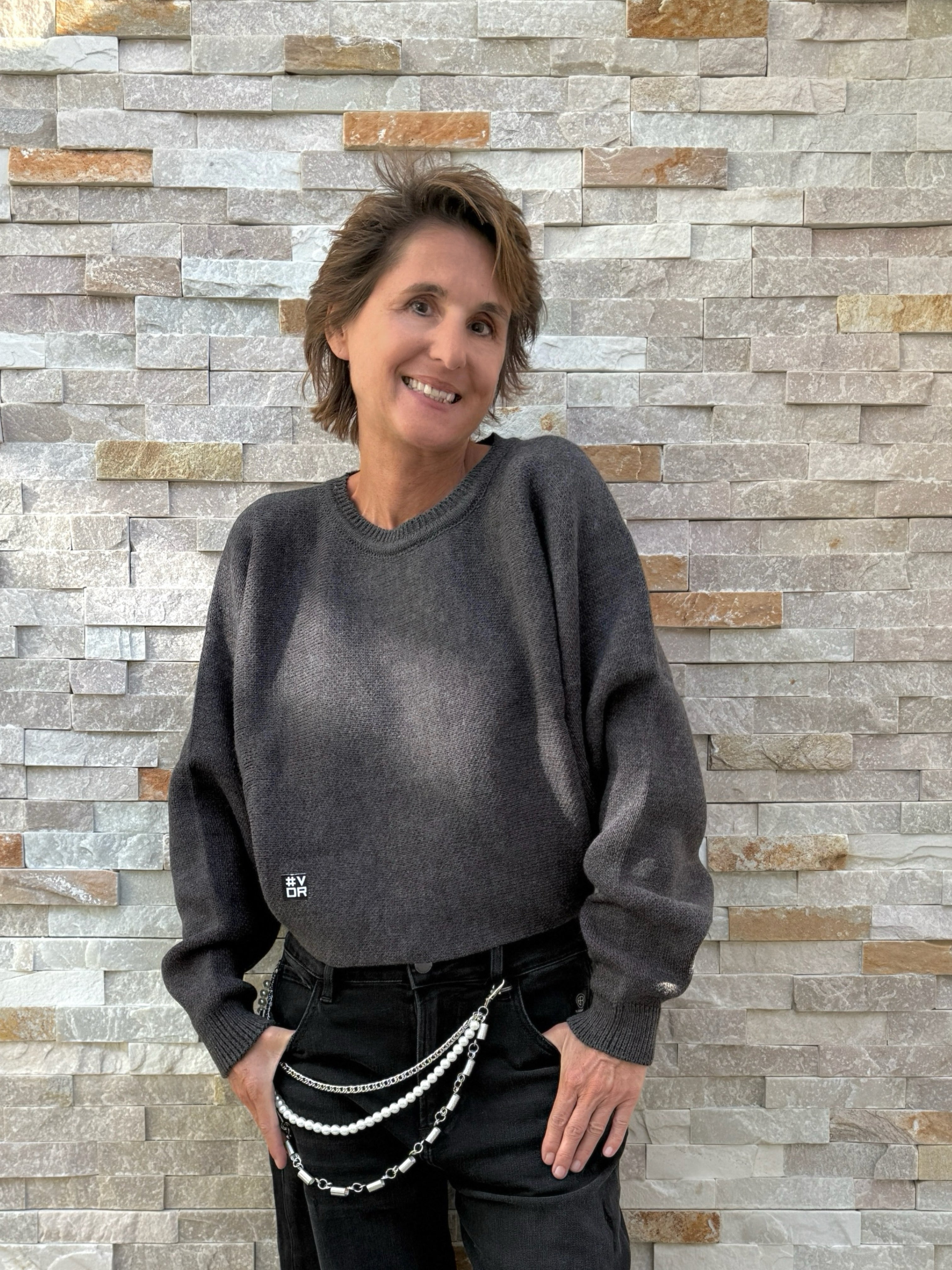 Pullover mit Jacquard Muster auf dem Rücken Anthazit