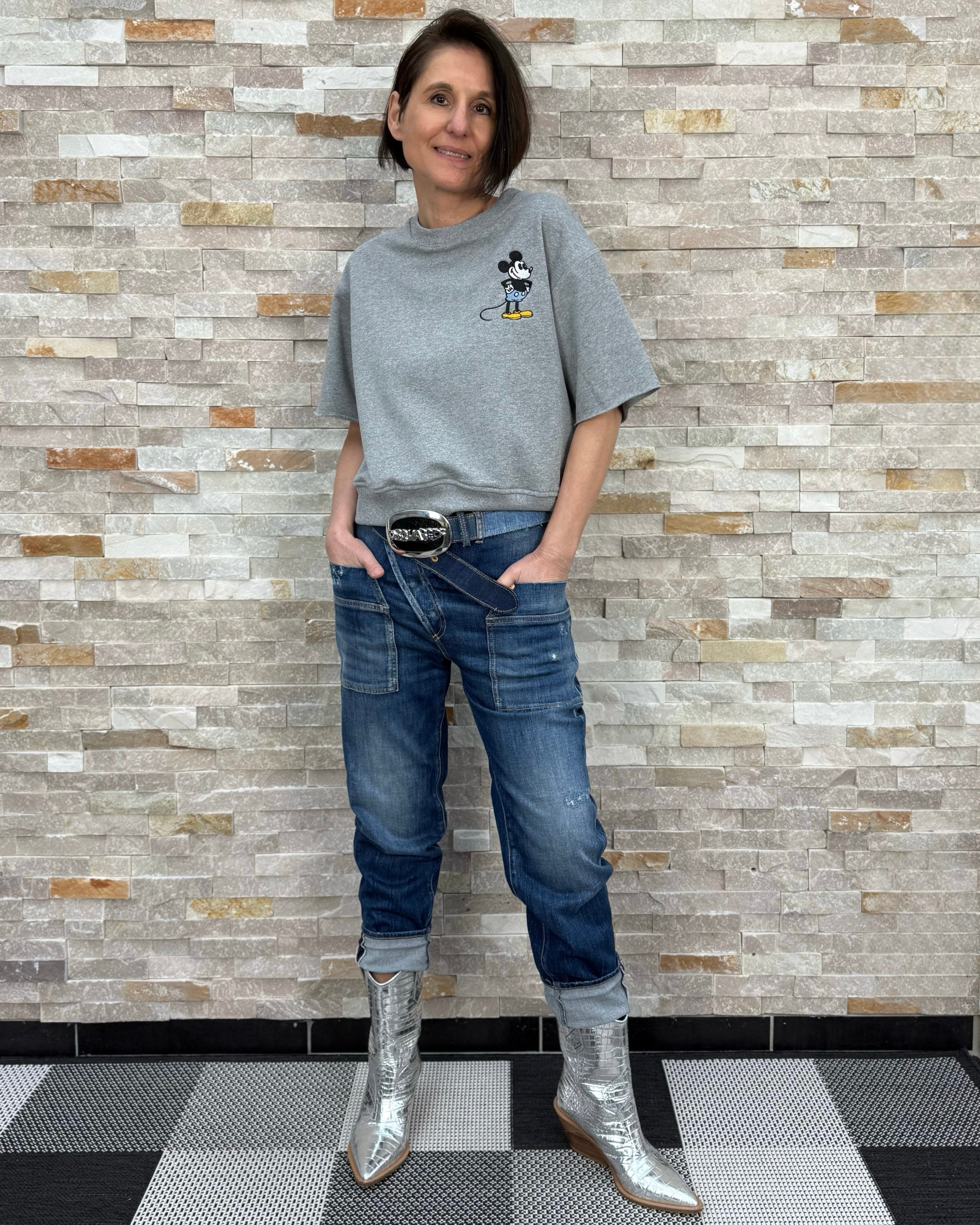 1/2 Arm Sweatshirt MOUSE Grau Melange