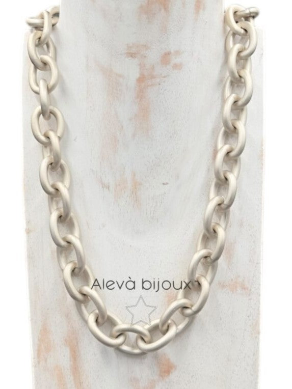 Halskette Nisida Grande mit beiten Gliedern 65 cm matt Silber