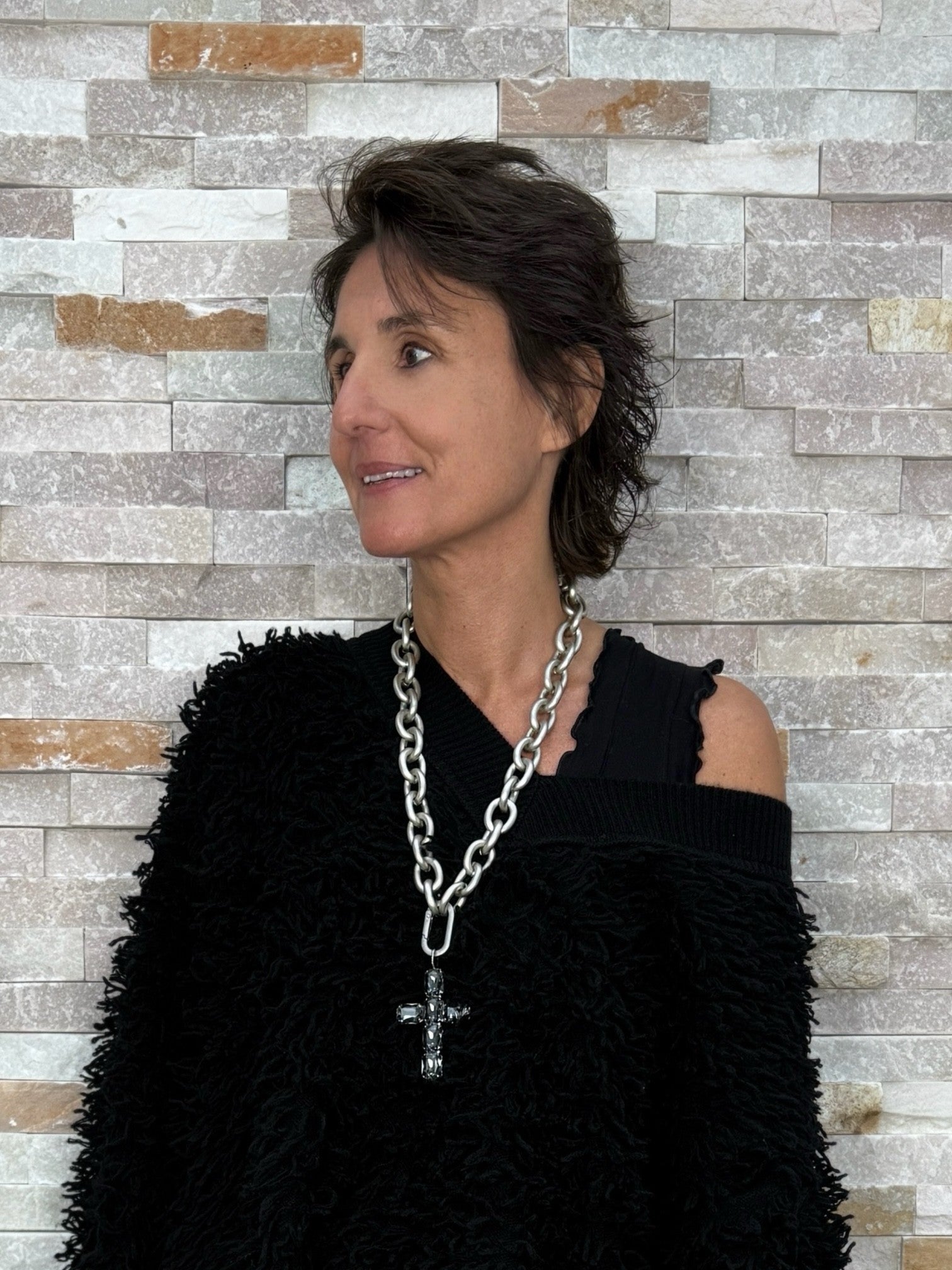 Halskette Nisida Grande mit beiten Gliedern 65 cm matt Silber