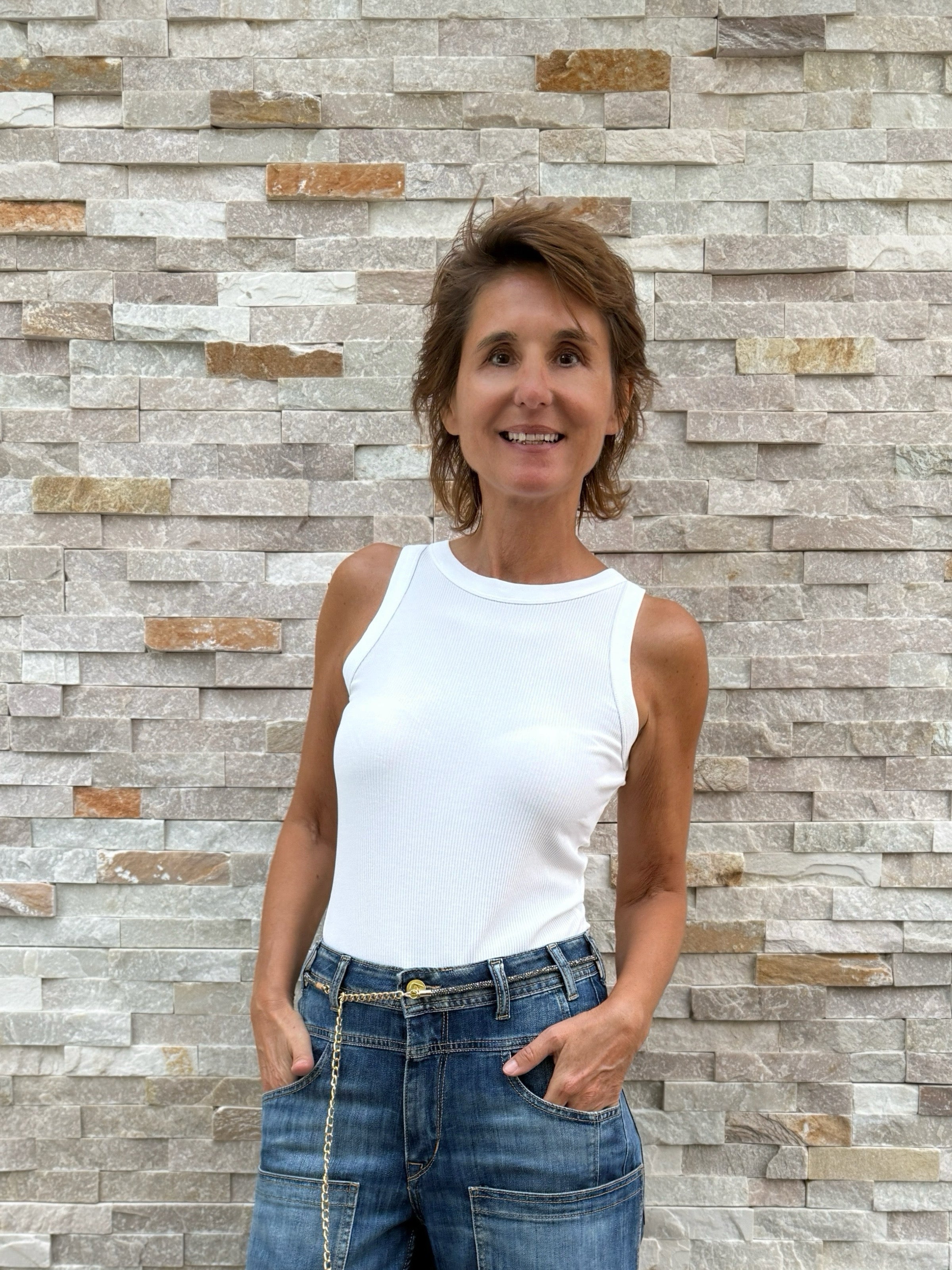 Tank Top feine Rippe in Weiß