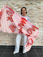 Cashmere Schal Streifen und Schrift Rose Flieder Rot