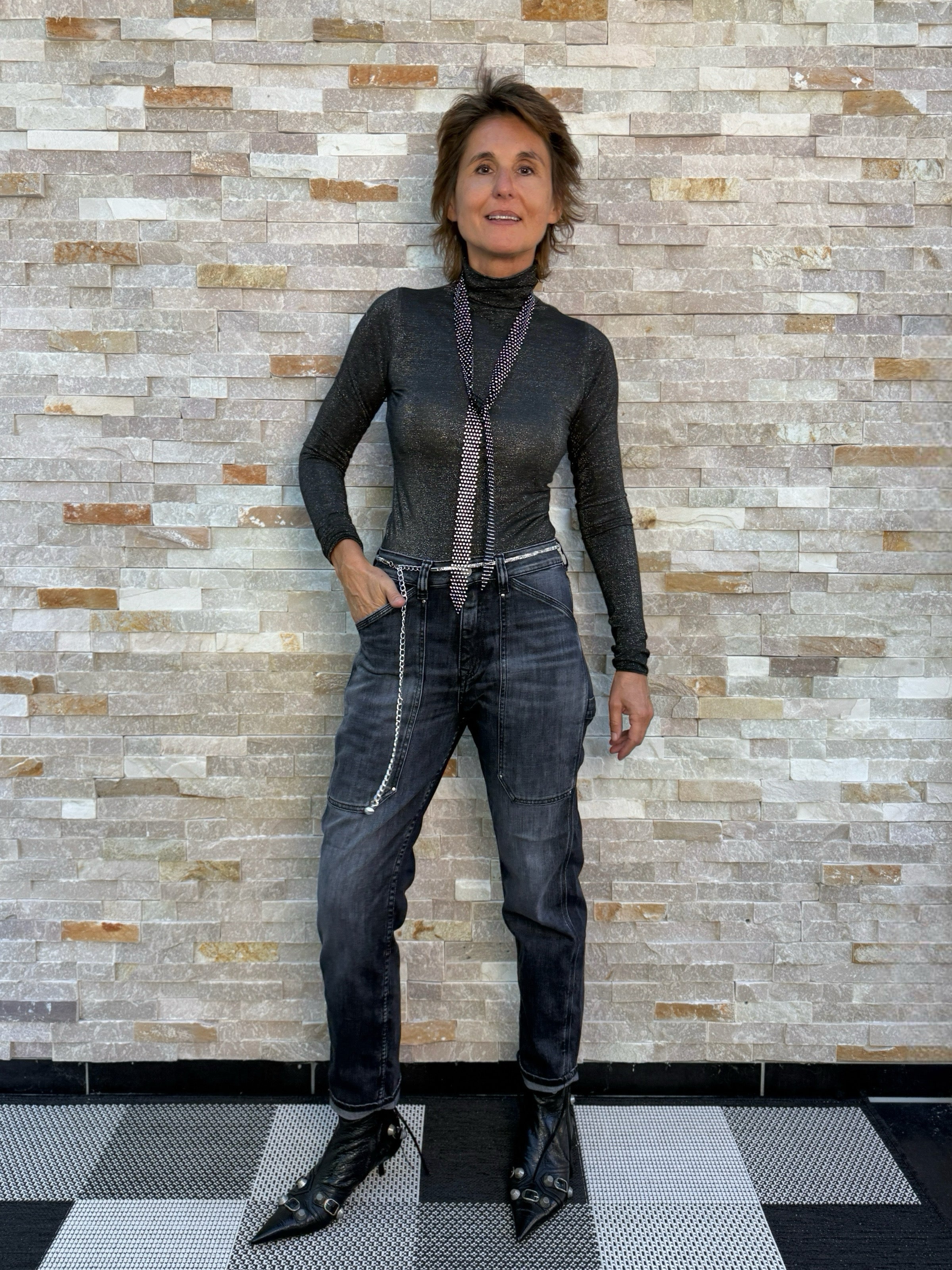 Jeans 400/60 Girlfriend Union high waist Schwarz Nr.1