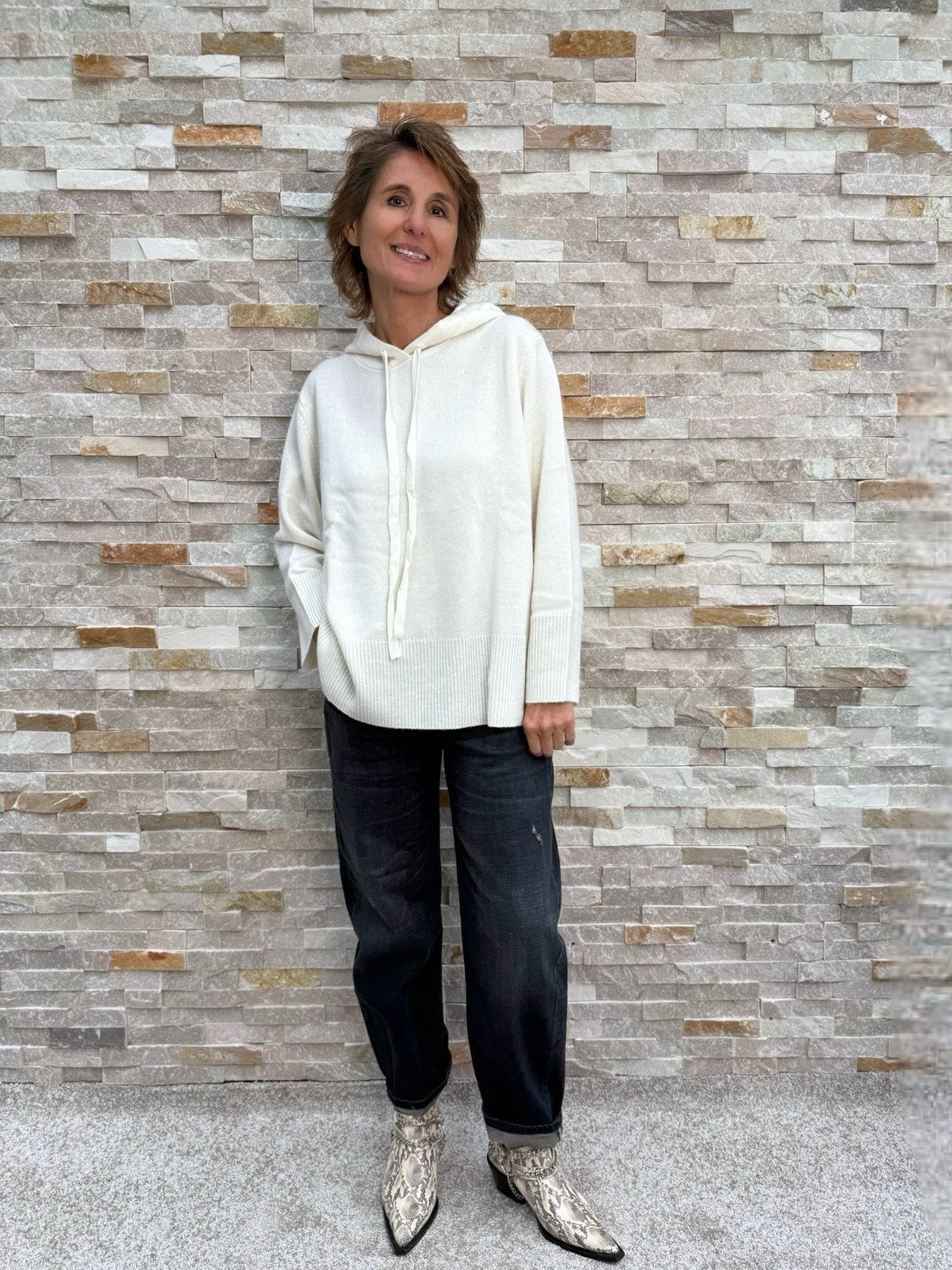 Cashmere Strick Hoodie in Offwhite