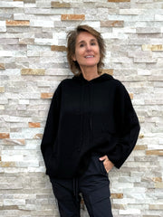 Cashmere Strick Hoodie in Schwarz