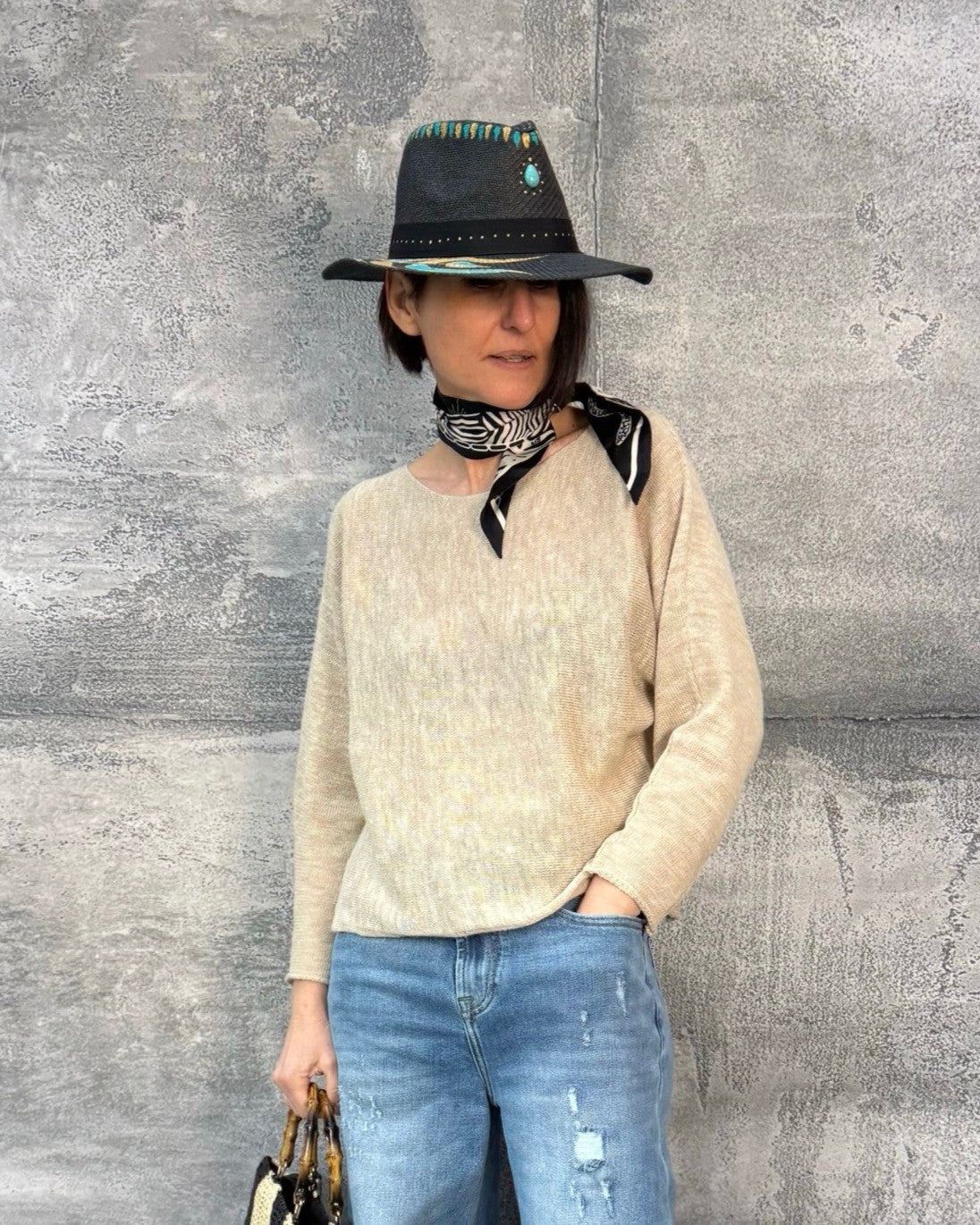 Pullover mit Leinen in Natur