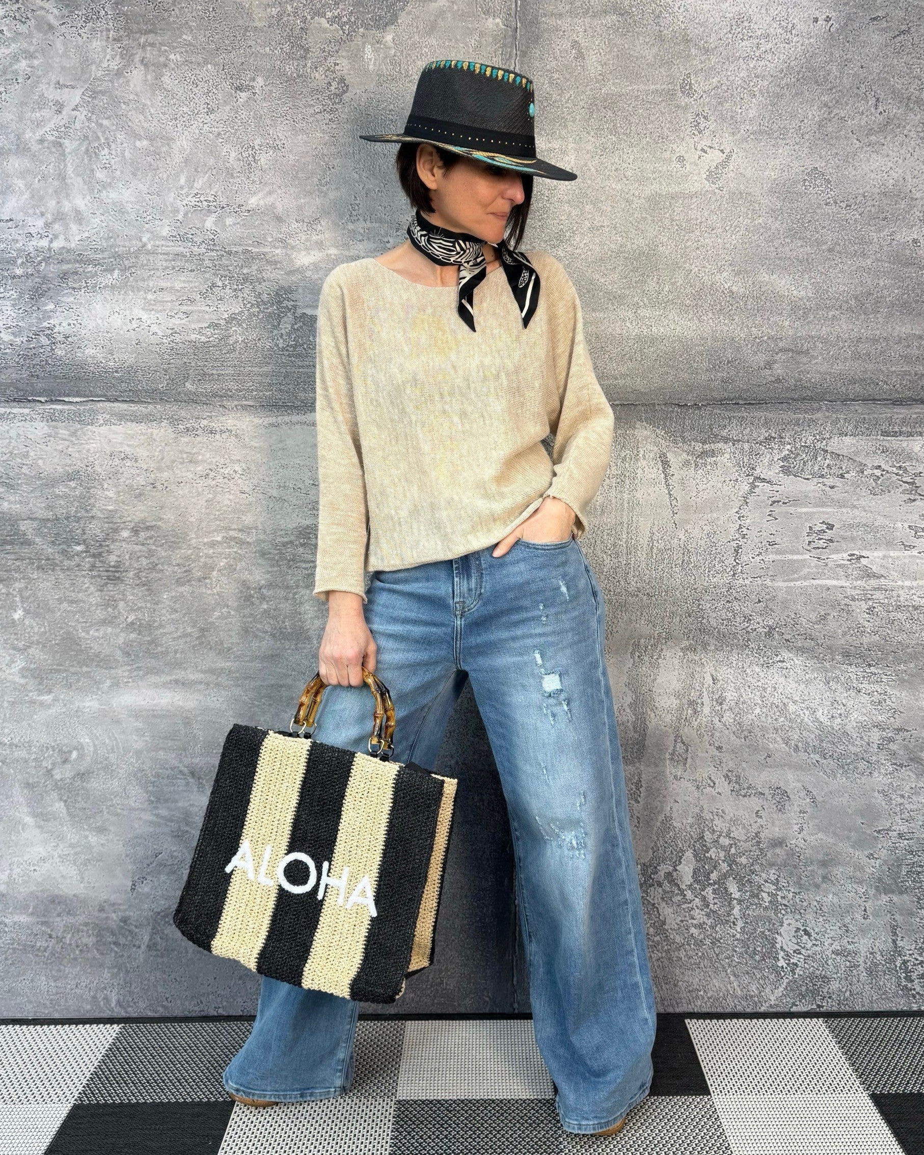 Pullover mit Leinen in Natur