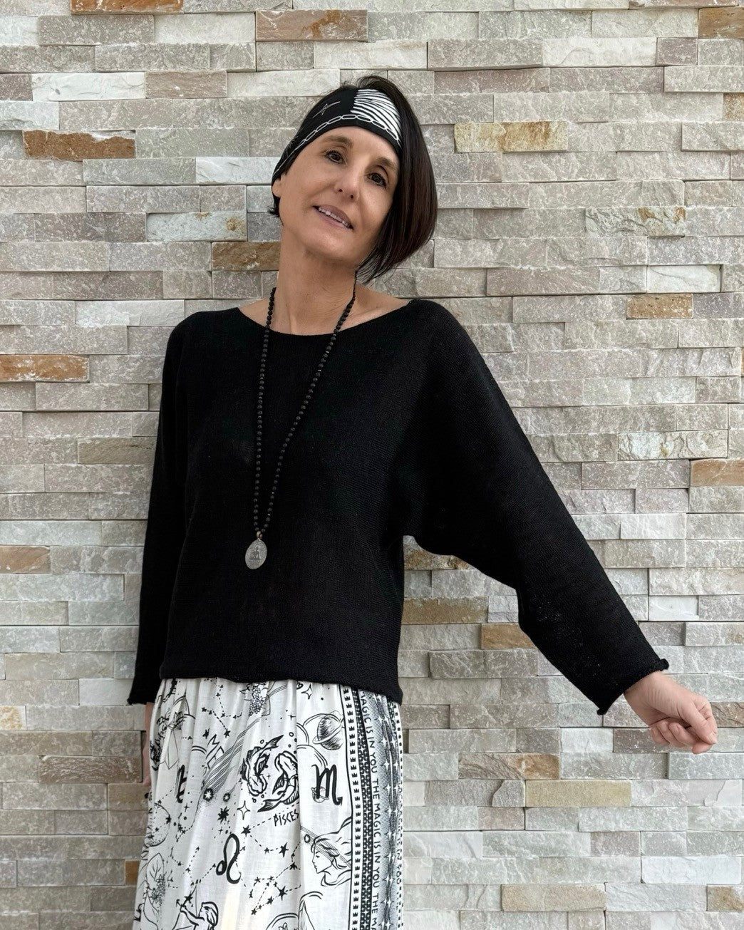 Pullover mit Leinen in Schwarz