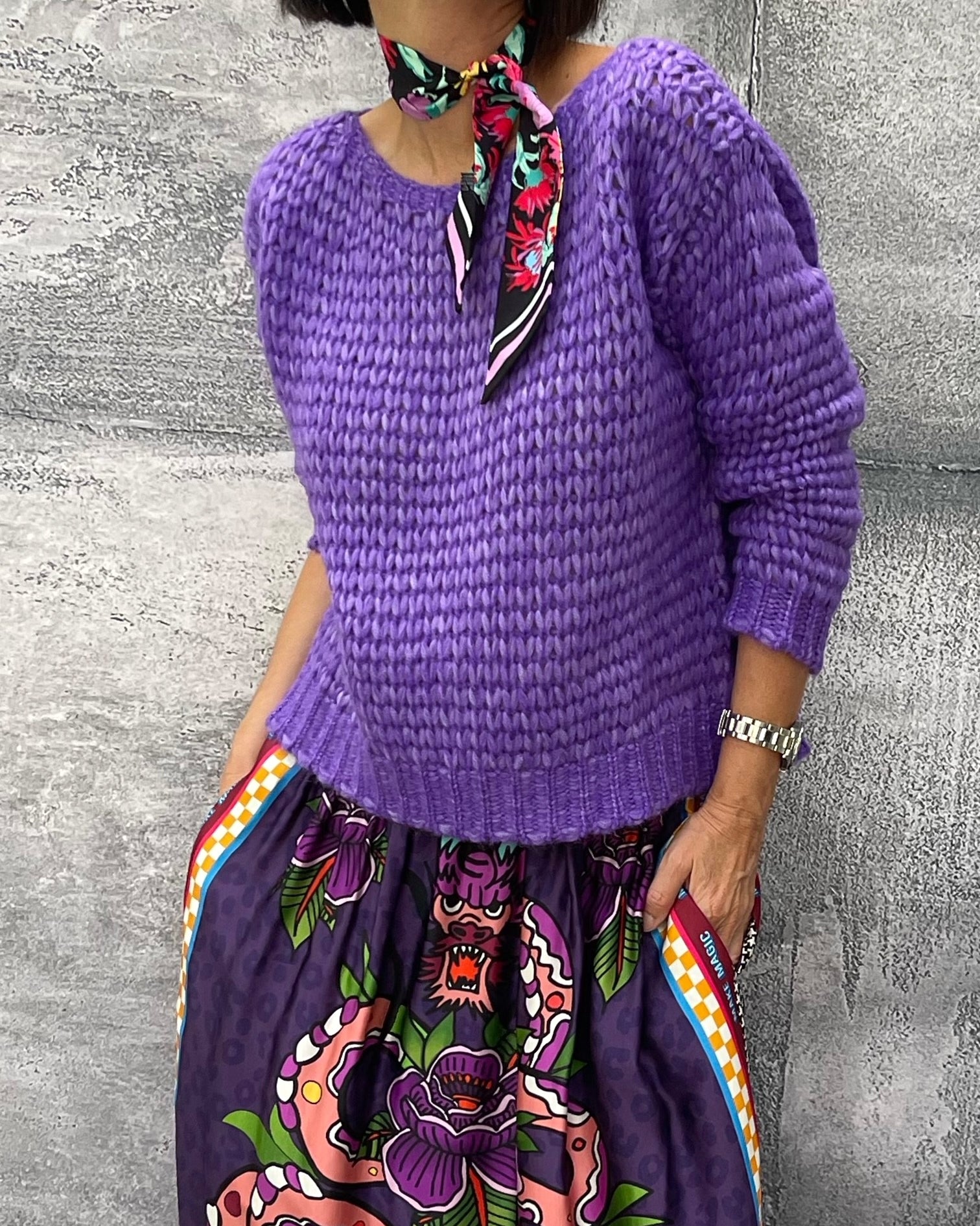 Floor Damen Pullover mit großen Maschen Lila jetzt online