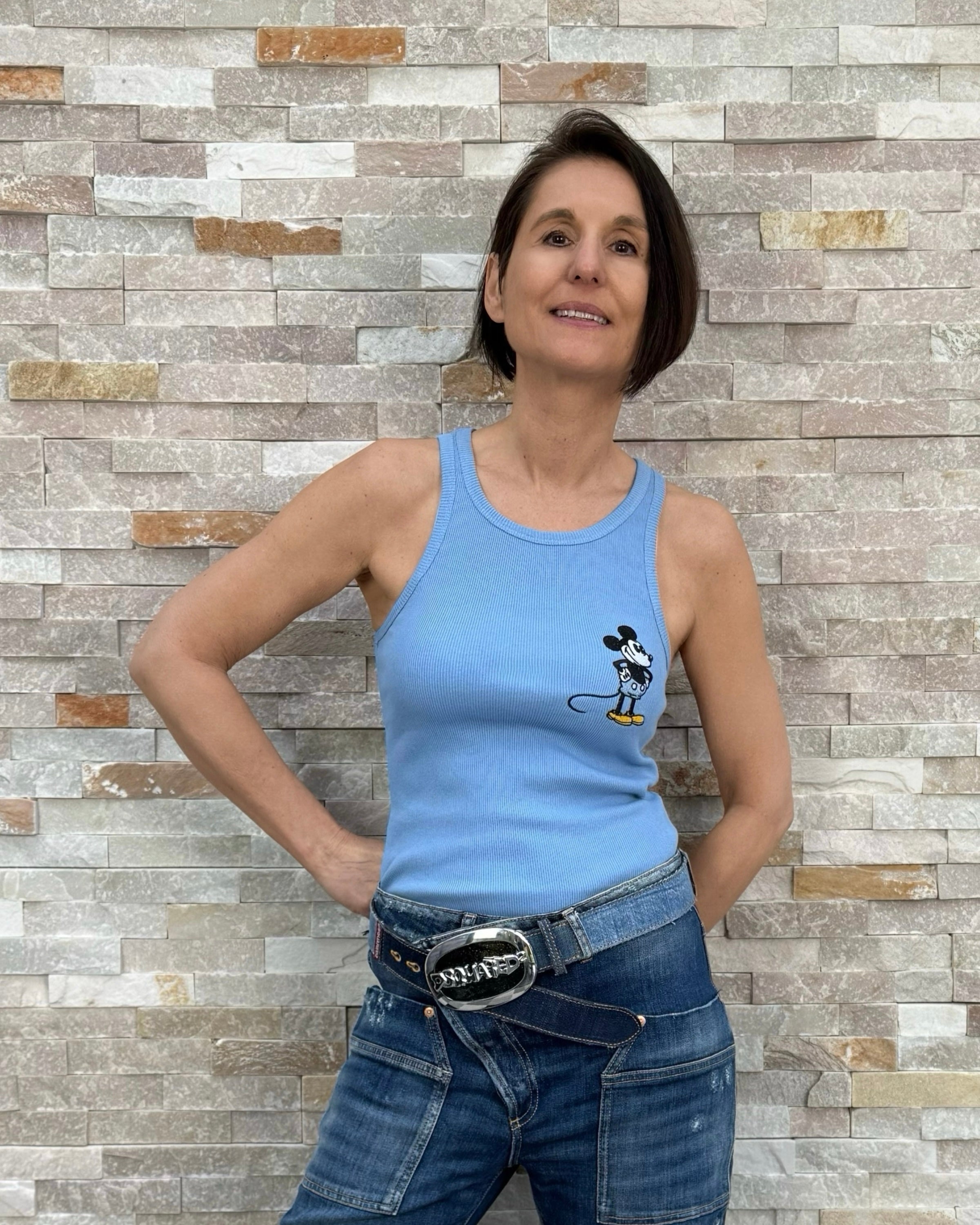 Rippen Tank Top Mouse in Jeansblau