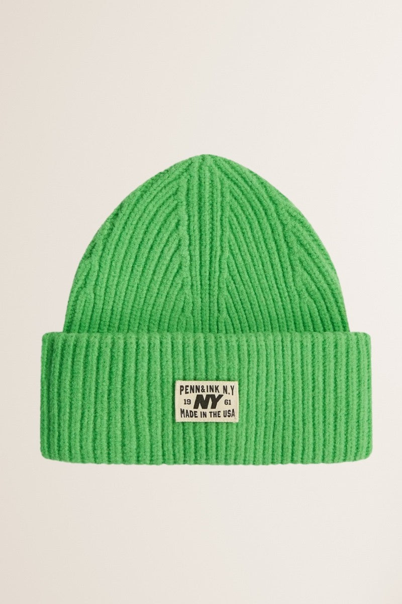 Mütze / Beanie Rippe mit Logo-Patch in vibrant green