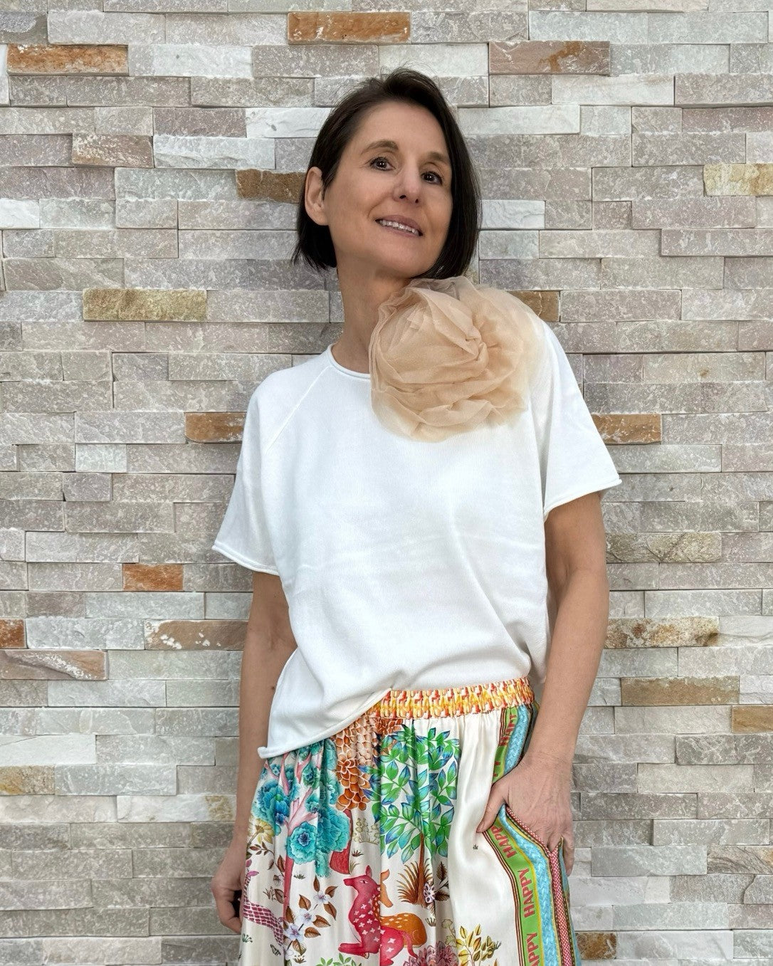 1/2 Arm Feinstrick Baumwolle Pullover in Ecru