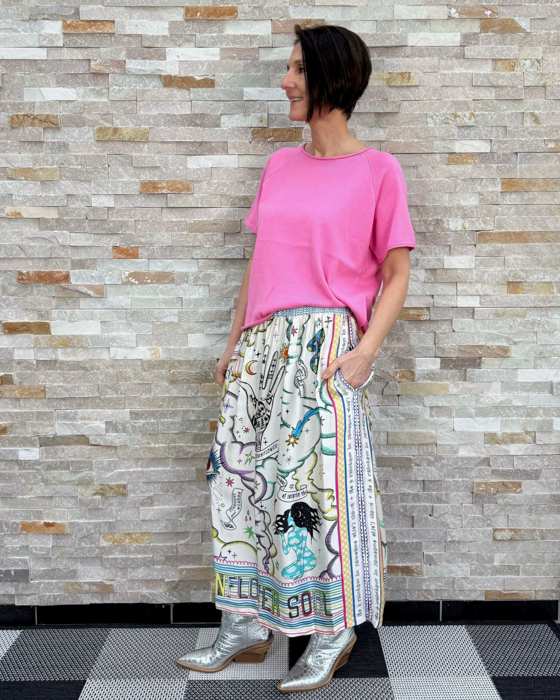 1/2 Arm Feinstrick Baumwolle Pullover in Pink