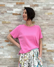 1/2 Arm Feinstrick Baumwolle Pullover in Pink