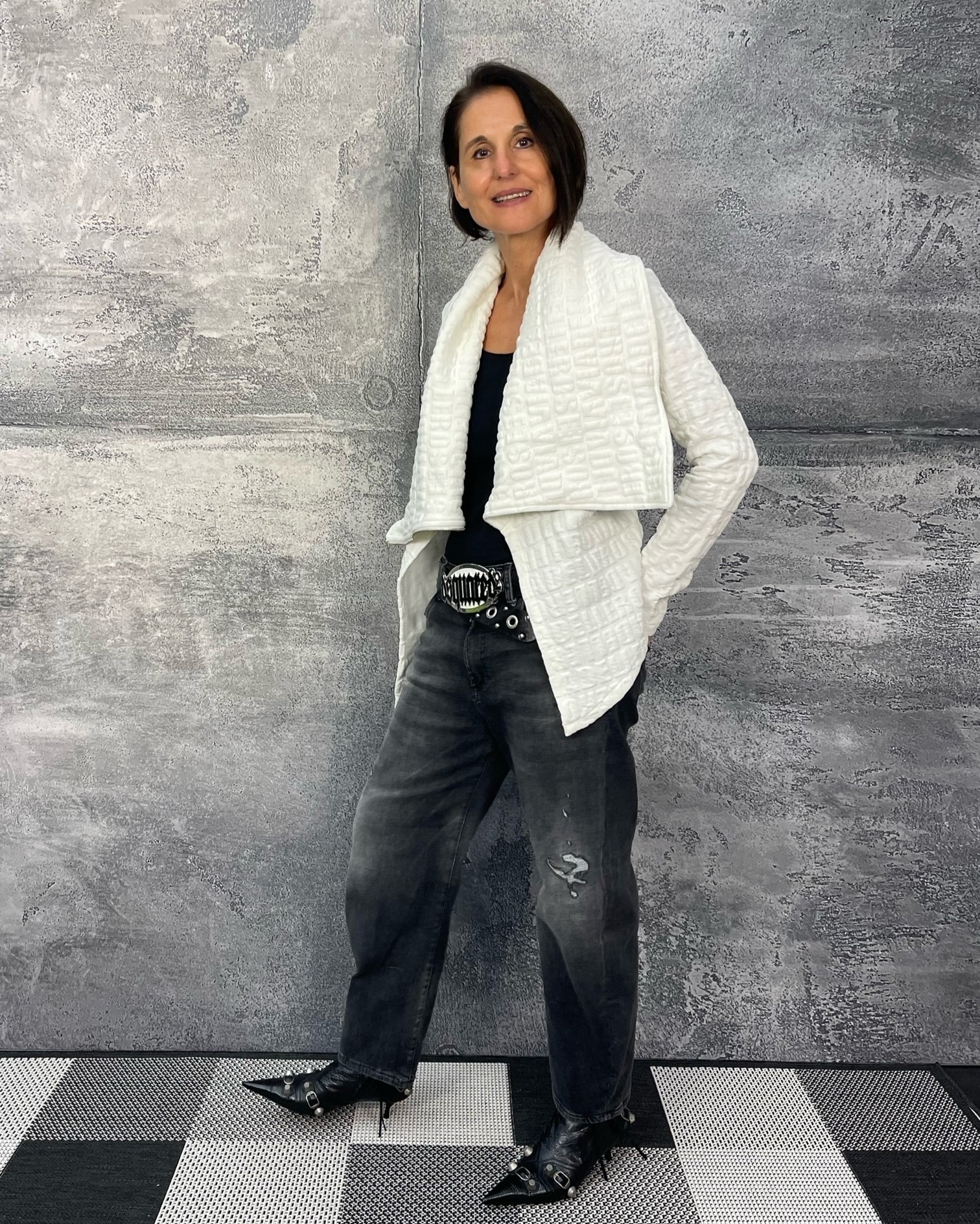 Shirtjacke mit asymmetrischen Reißverschluss Offwhite