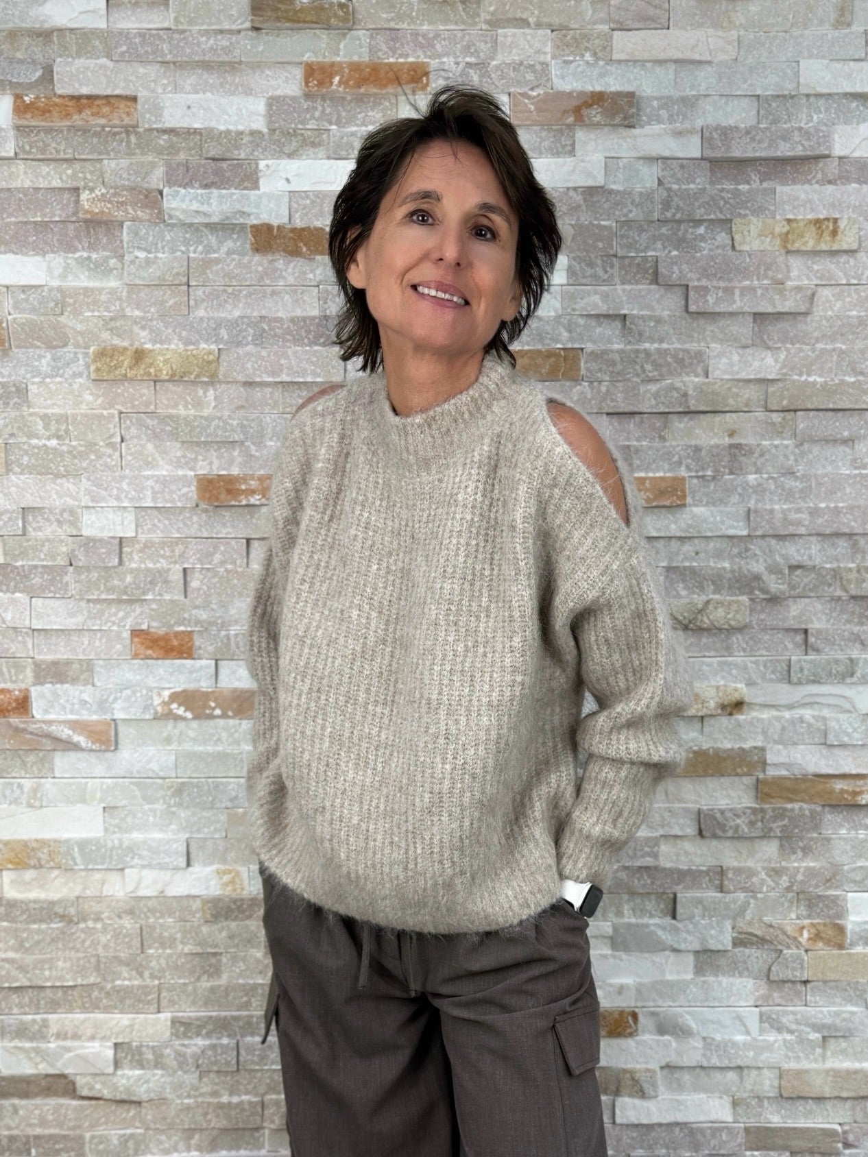 Pullover mit Cut Out aus Alpaka-Mix in Beige