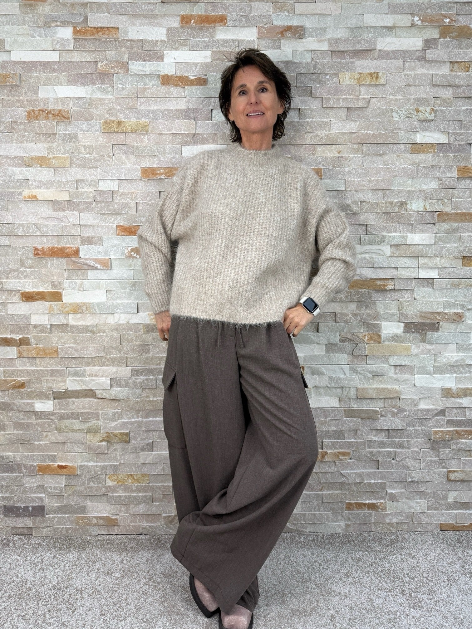 Pullover mit Cut Out aus Alpaka-Mix in Beige