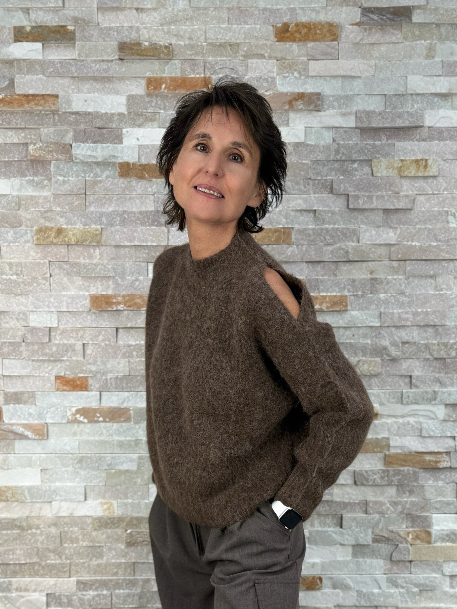 Pullover mit Cut Out aus Alpaka-Mix in Braun