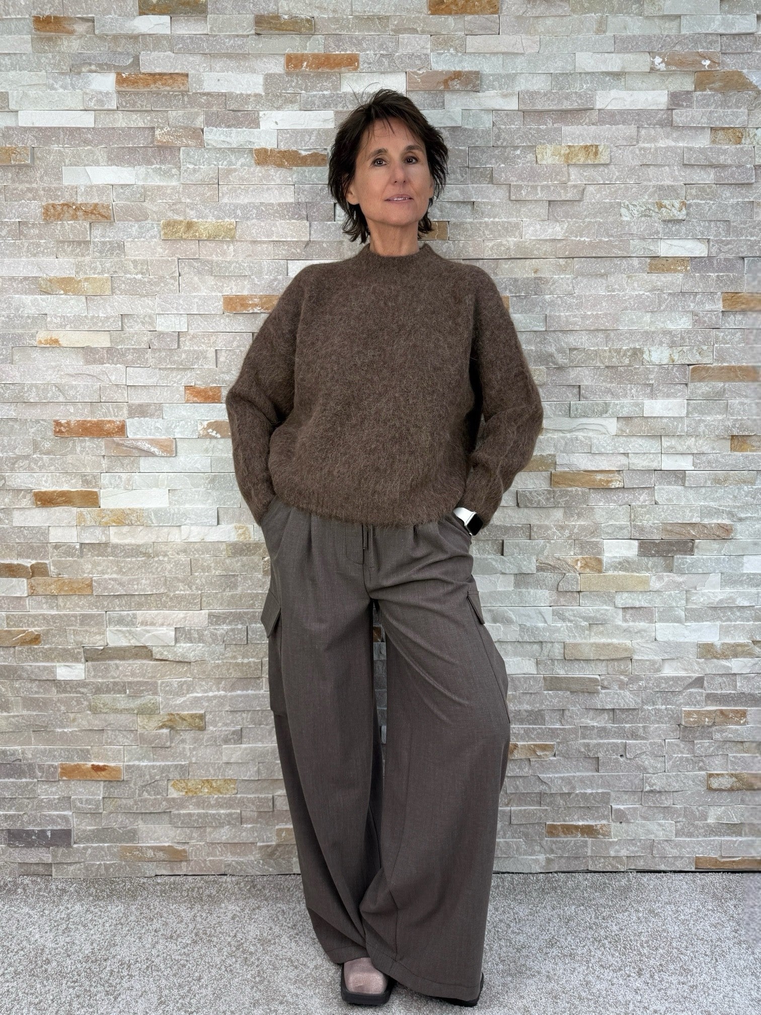 Pullover mit Cut Out aus Alpaka-Mix in Braun