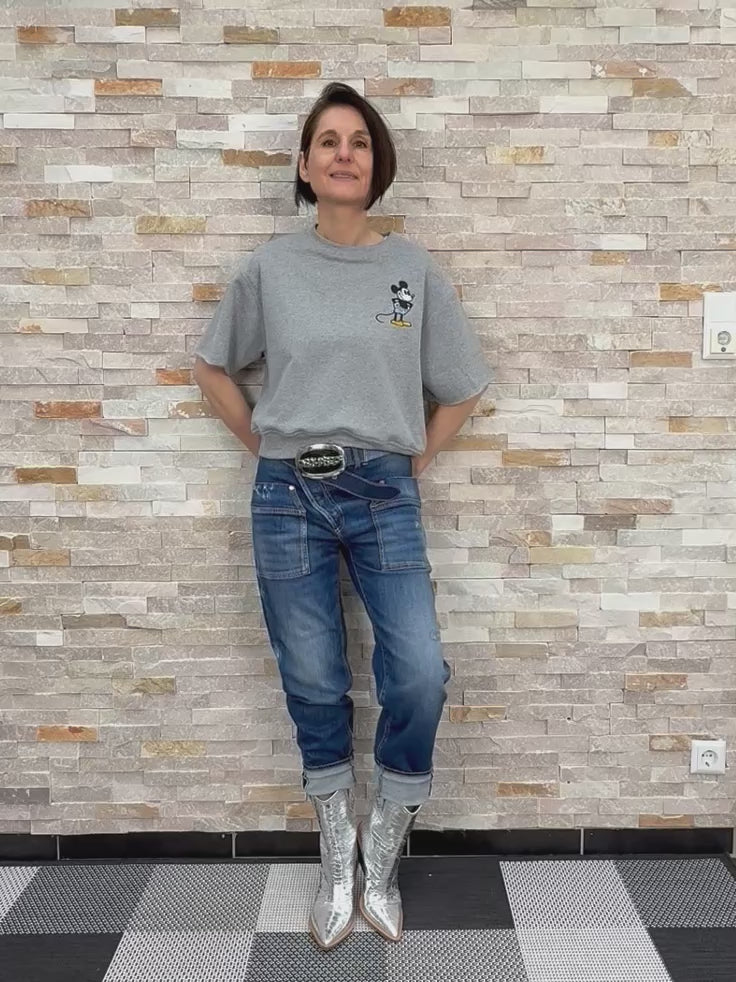 Video laden: 1/2 Arm Sweatshirt MOUSE Grau Melange