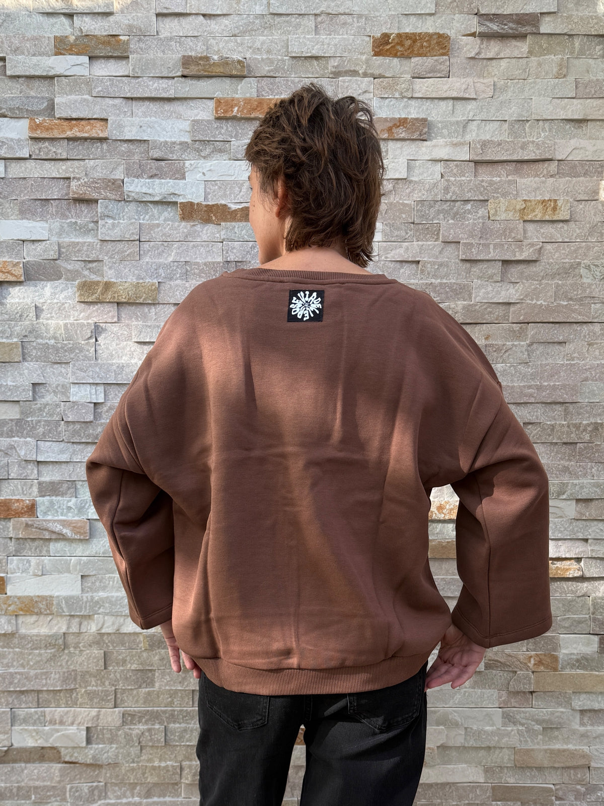 Oversized Sweatshirt with Slogan in Brown