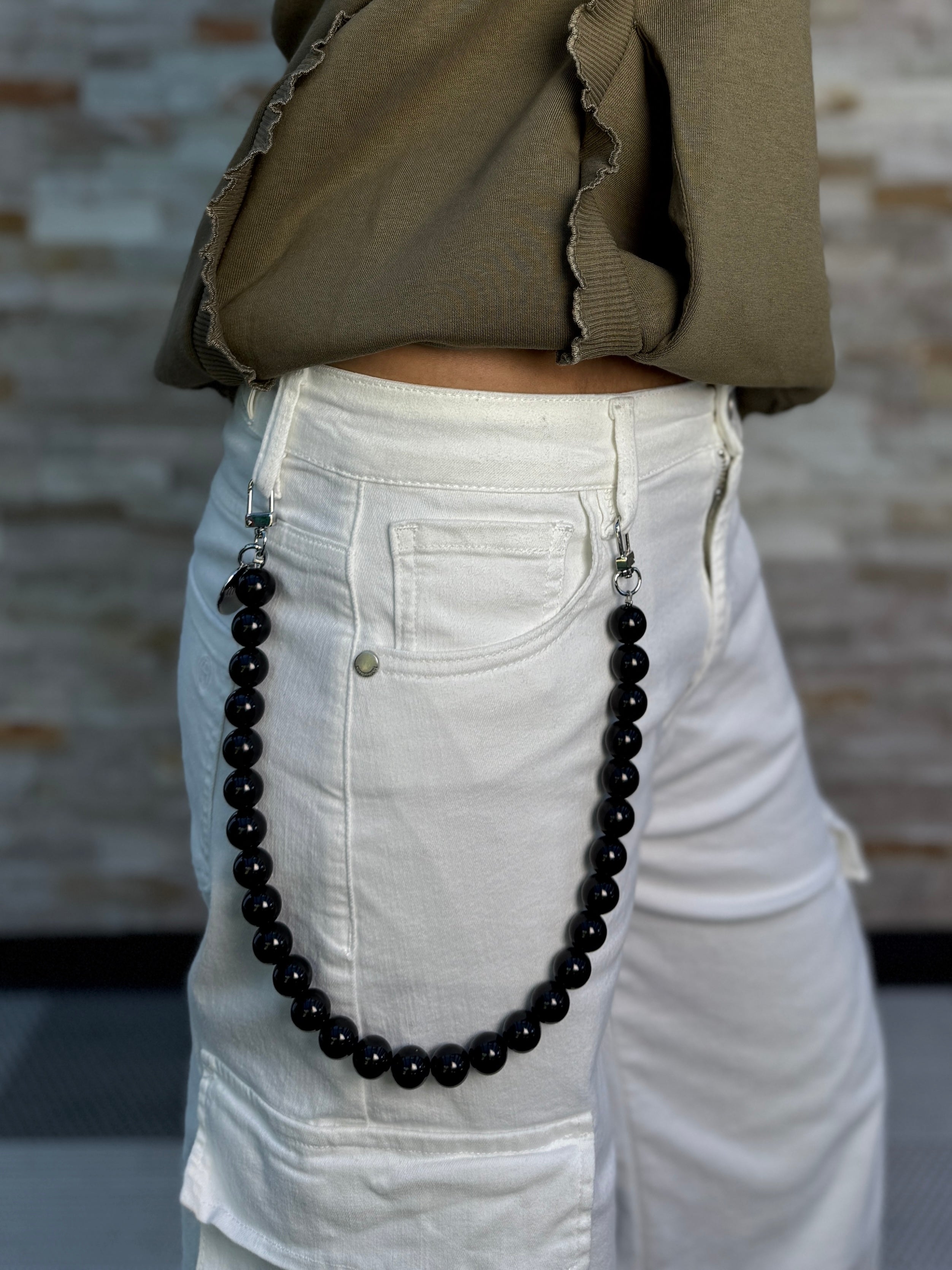 Hosenkette  / Taschenkette Handykette in Schwarz, Karabiner Silber