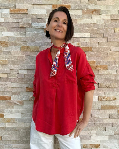 Lange Tunika Bluse aus Lyocell in Red