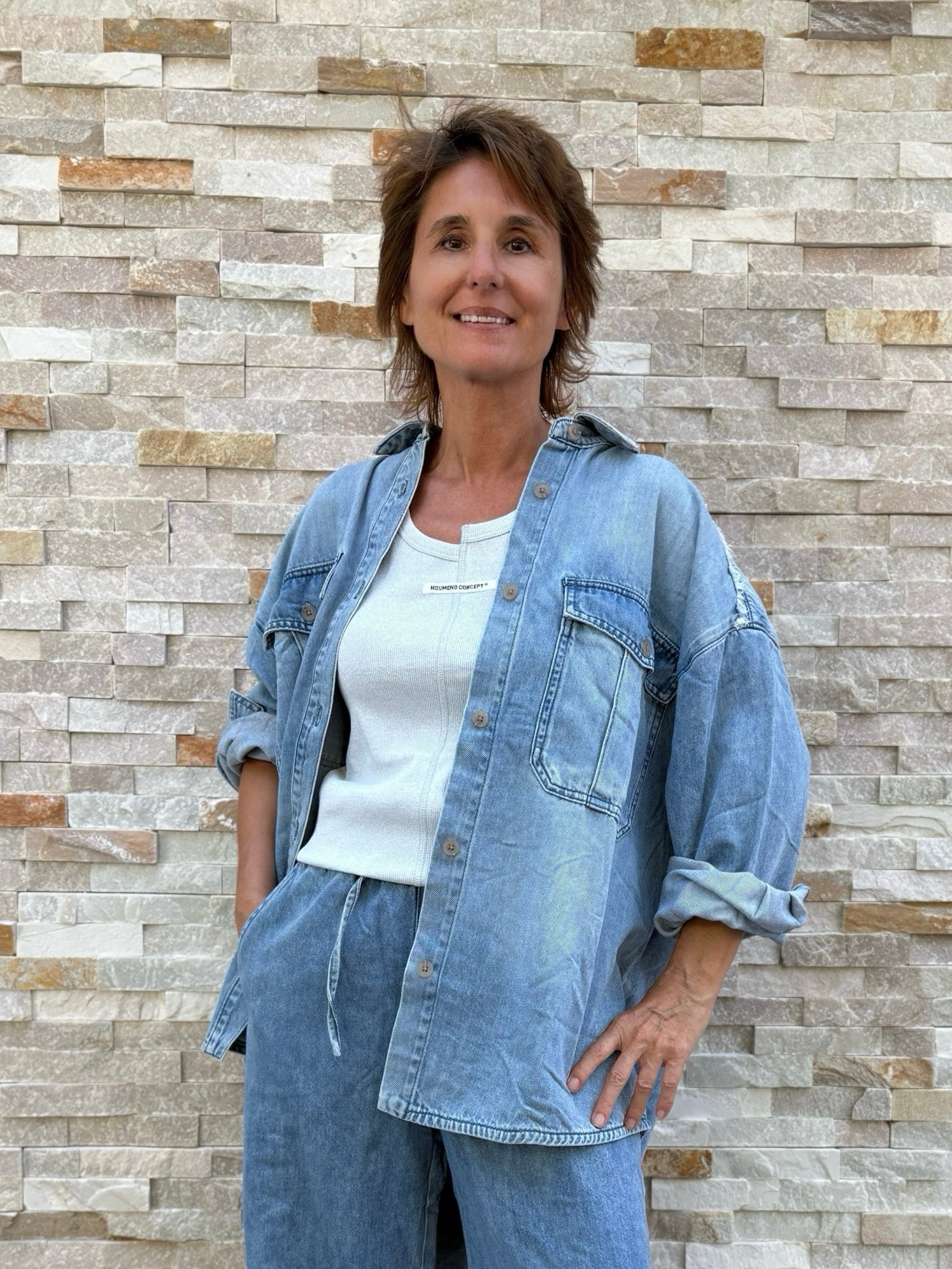Oversized Jeans Hemd ERMELINA in splash blue