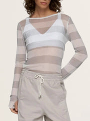 Mesh-Langarmshirt mit Streifen Hellgrau