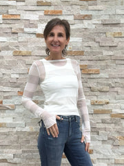 Mesh-Langarmshirt mit Streifen Hellgrau