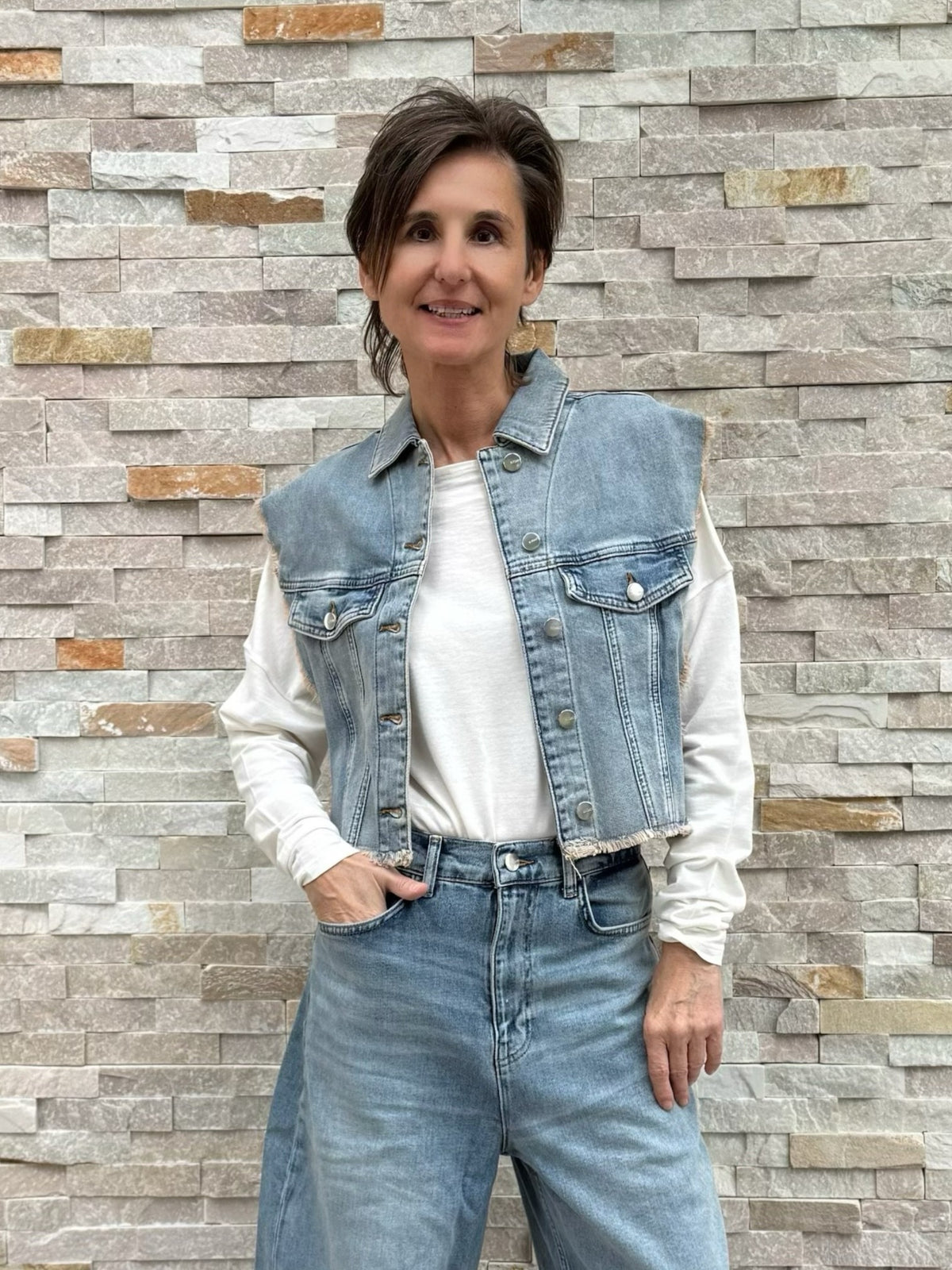 Jeans Weste cropped denim gilet Blue