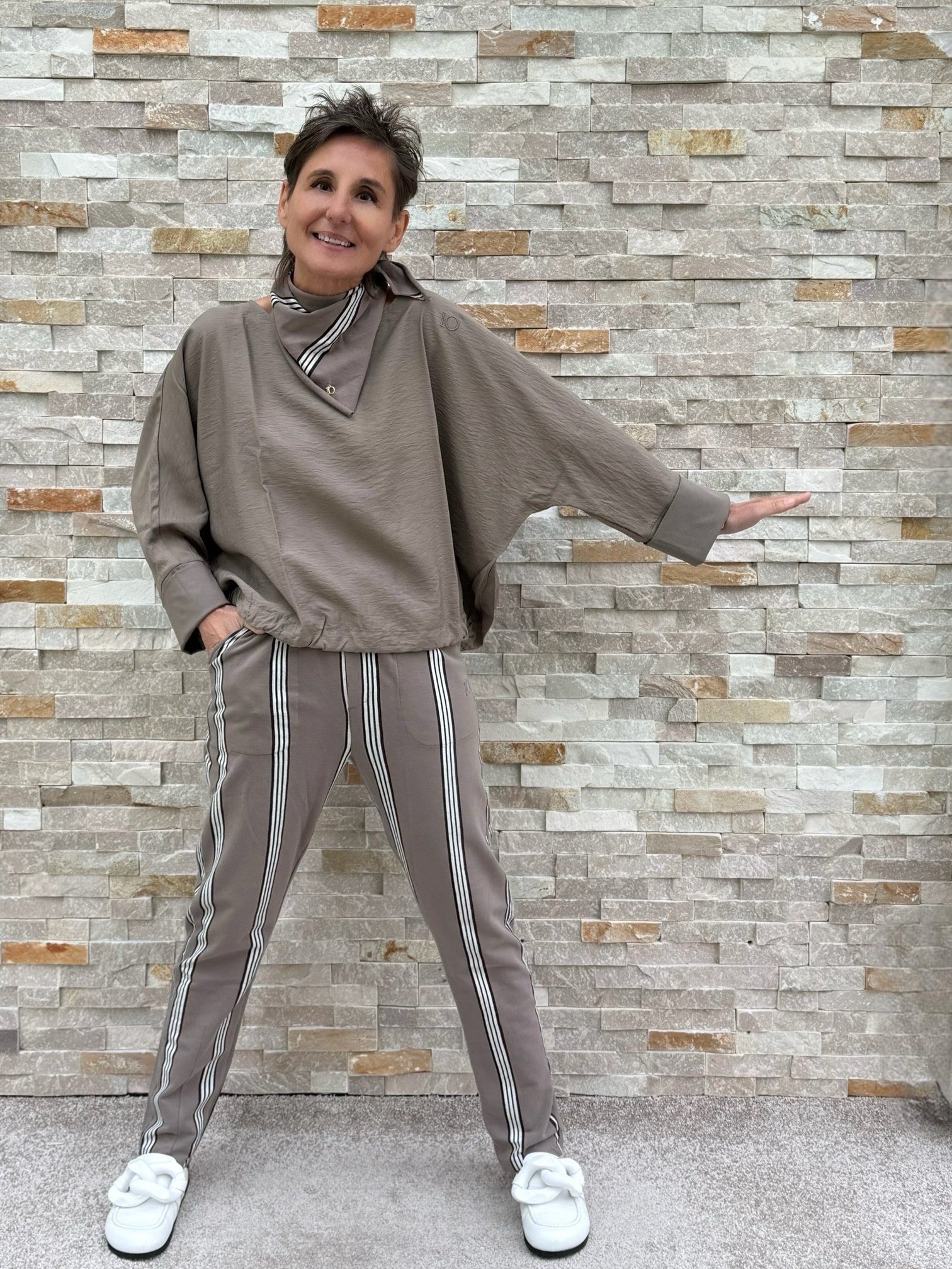 Blusen-Shirt batwing top in Moonrock