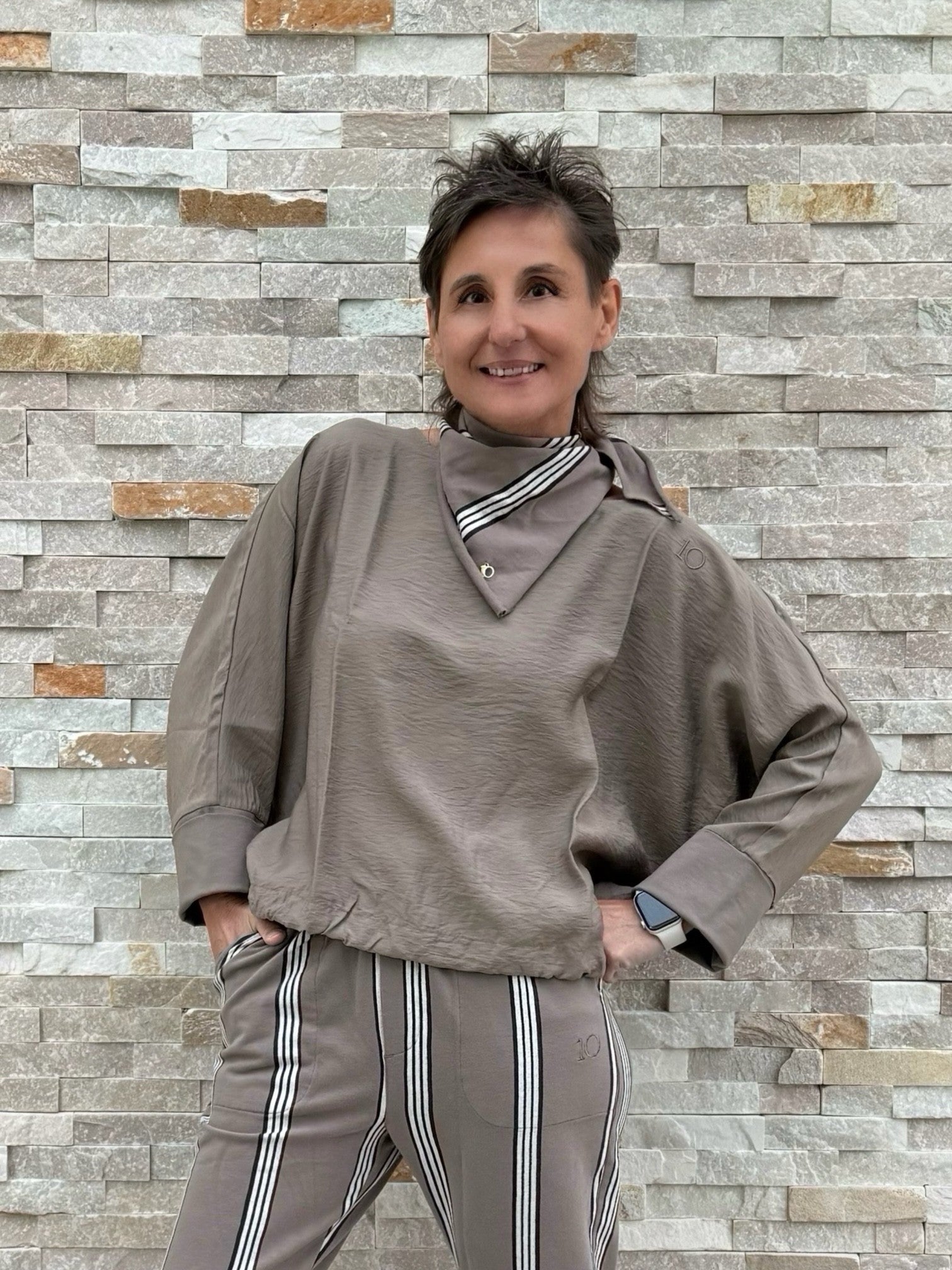 Blusen-Shirt batwing top in Moonrock