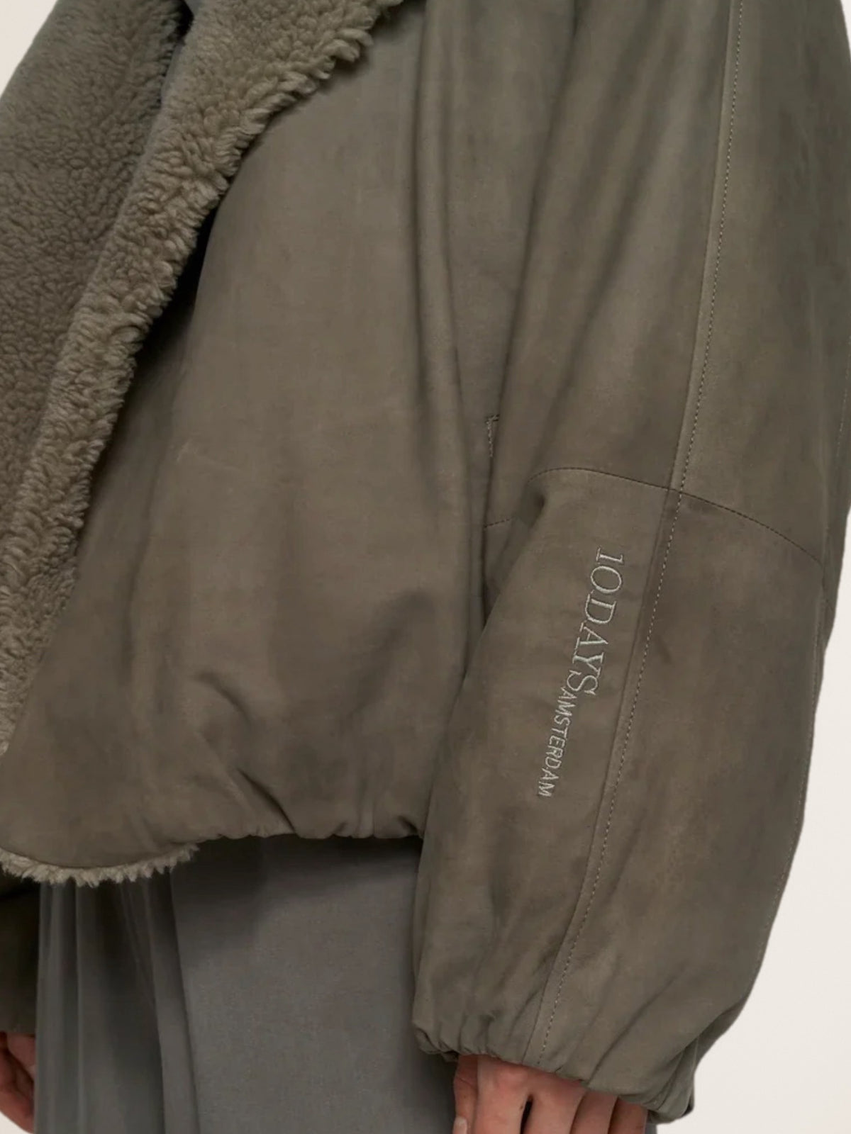 Oversized Fit Lederjacke mit Teddyfutter in Dark Fog
