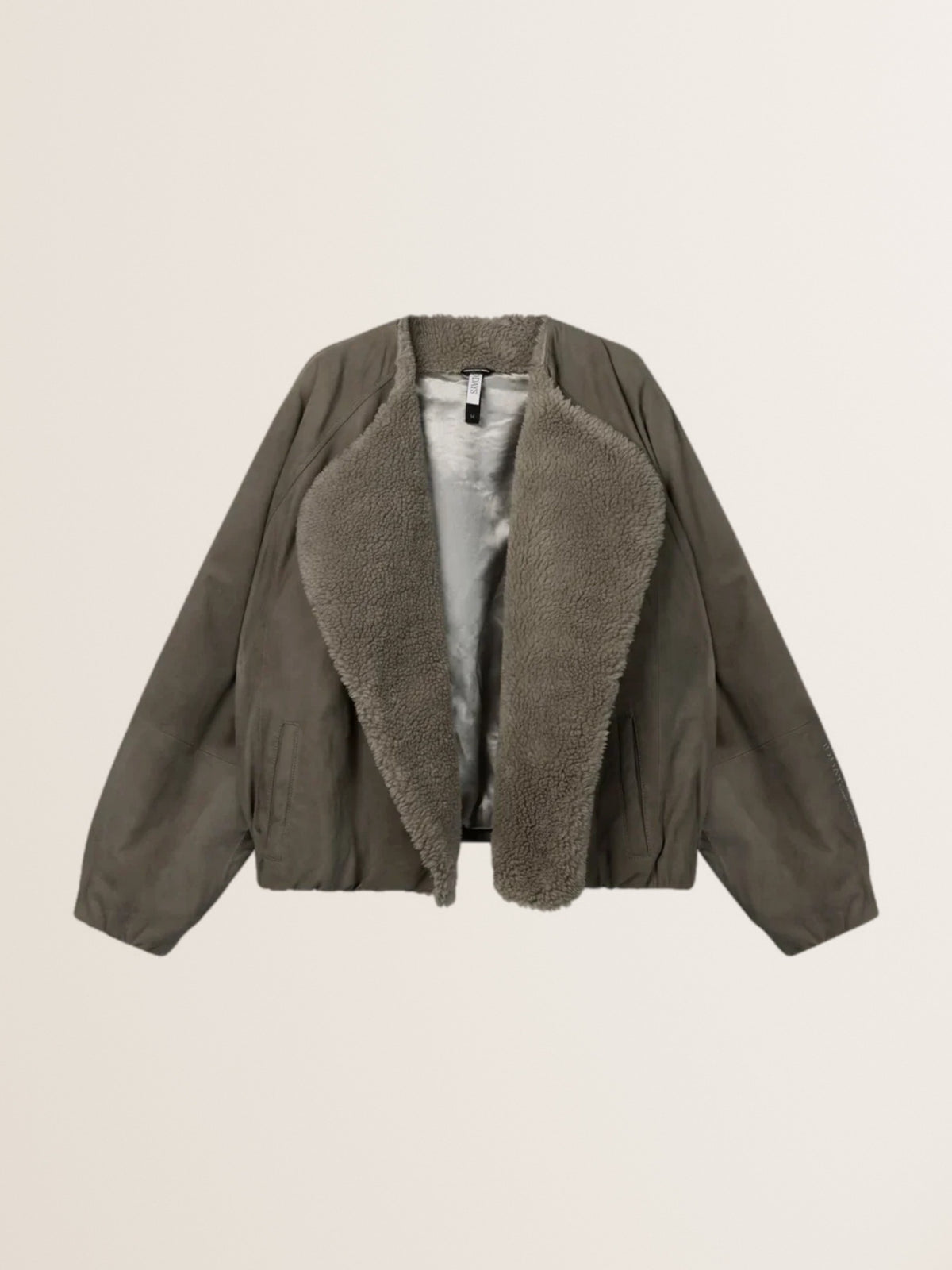 Oversized Fit Lederjacke mit Teddyfutter in Dark Fog