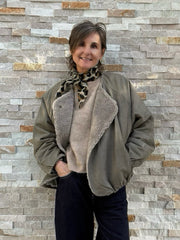 Oversized Fit Lederjacke mit Teddyfutter in Dark Fog