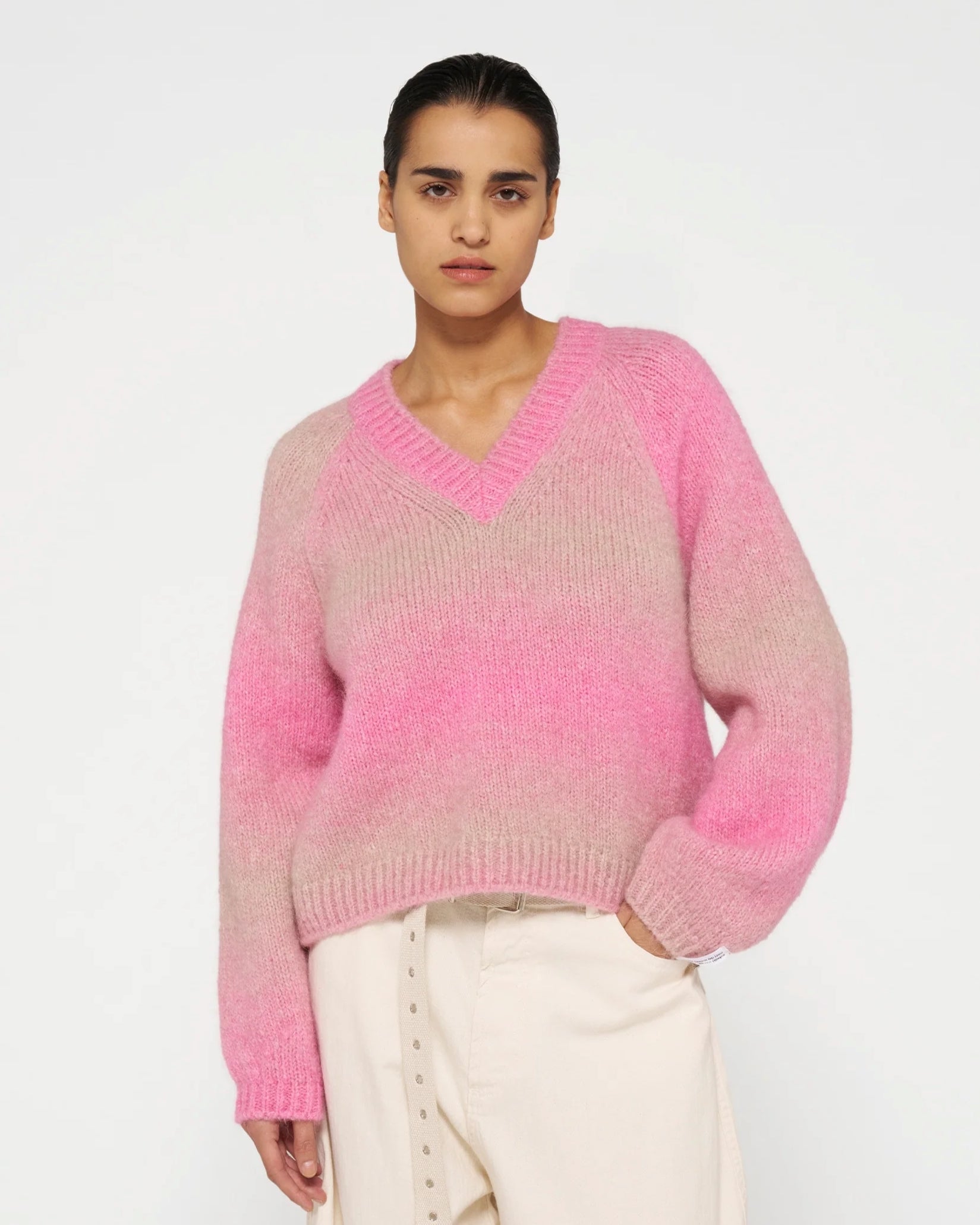 Pullover mit Farbverlauf Alpaka-Mix Pink-Beige