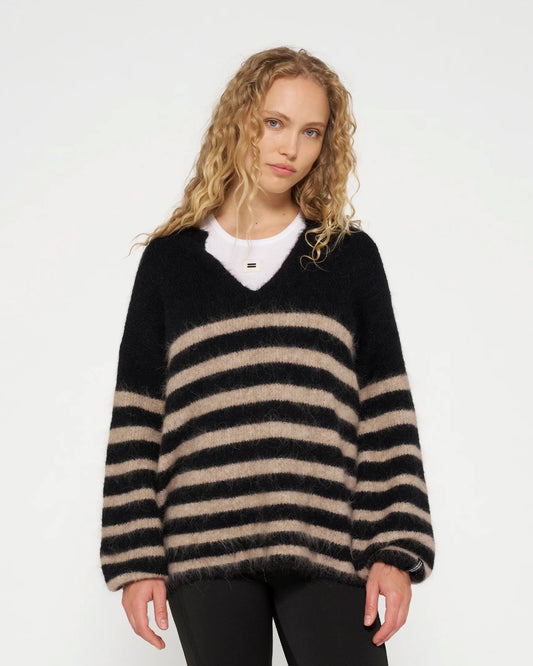 Pullover mit Streifen SOFT HAIRY Schwarz-Beige