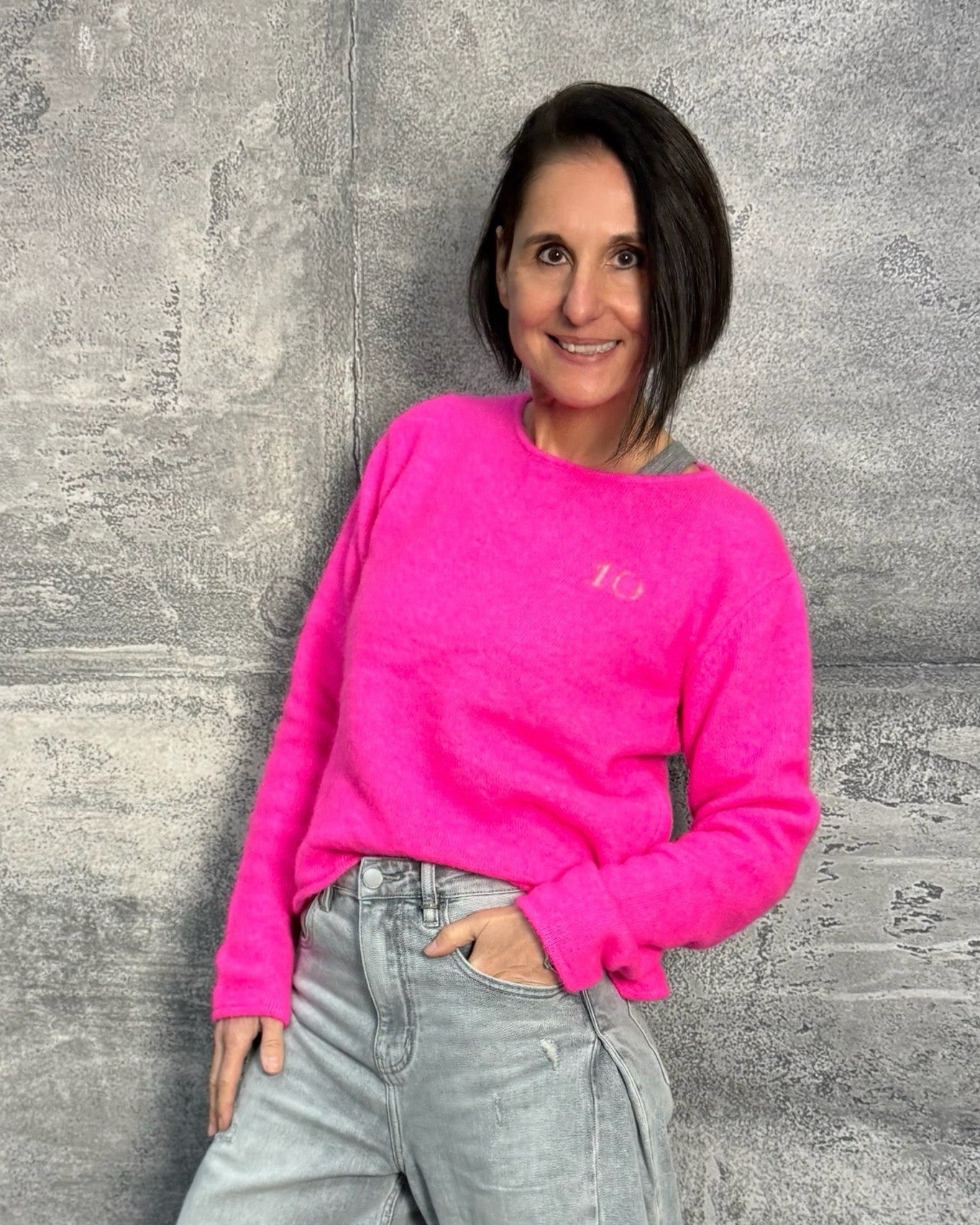 Pullover mit Alpaka in Neon Pink