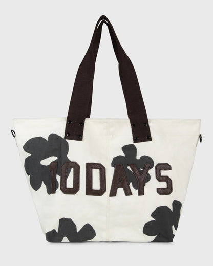 Großer Canvas Shopper Flower in Ecru