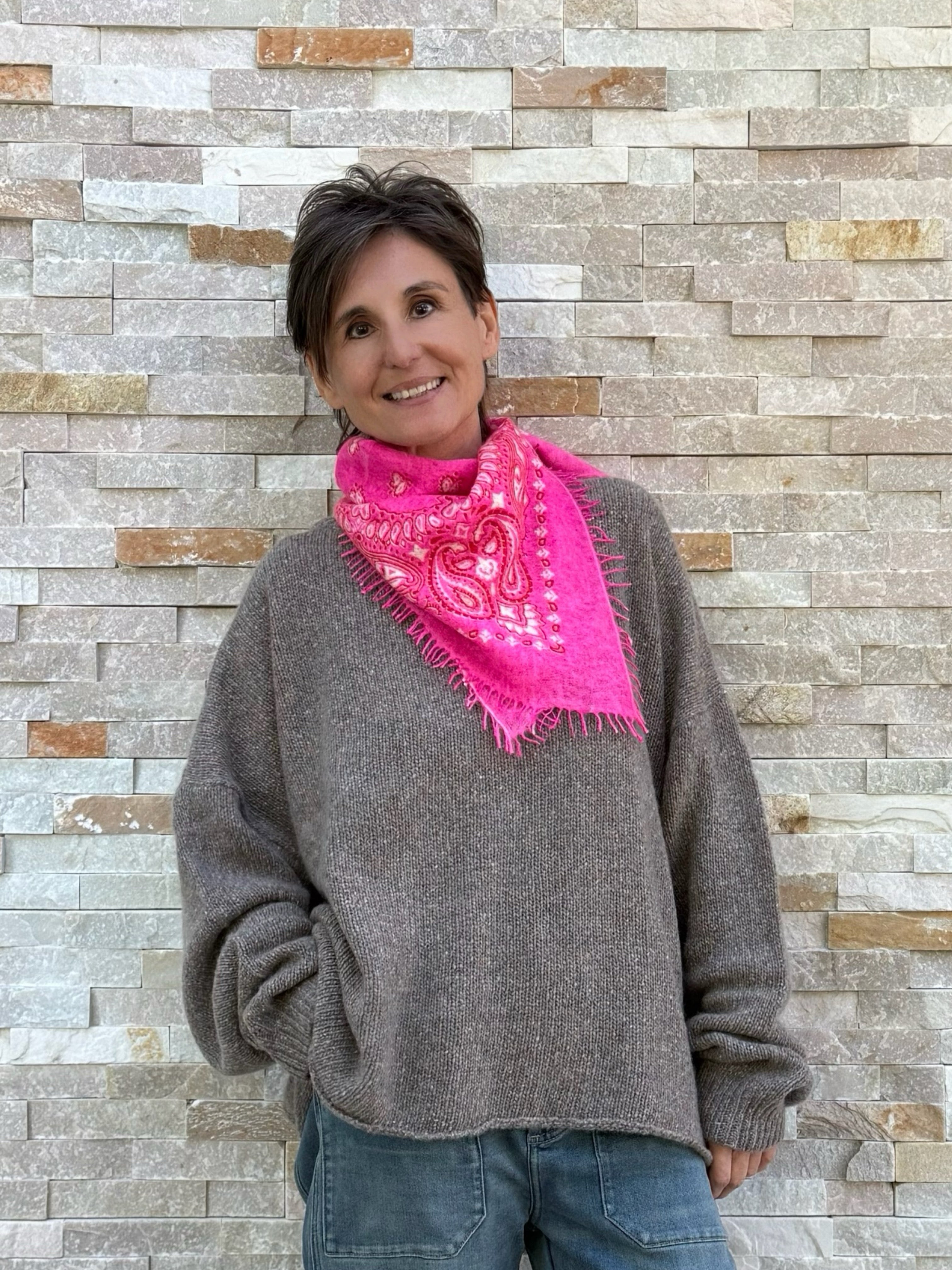 Bandana Paisley E mit Fransen Pink